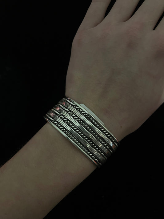 6"-6 3/4" Thick Sterling Silver Cuff by Elaine Tahe, Navajo