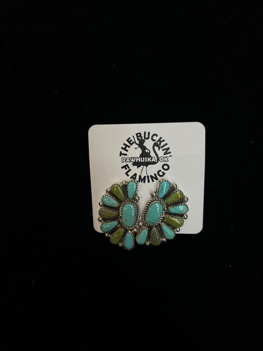 Half Cluster Turquoise Post Earrings by Alicia Wilson, Navajo