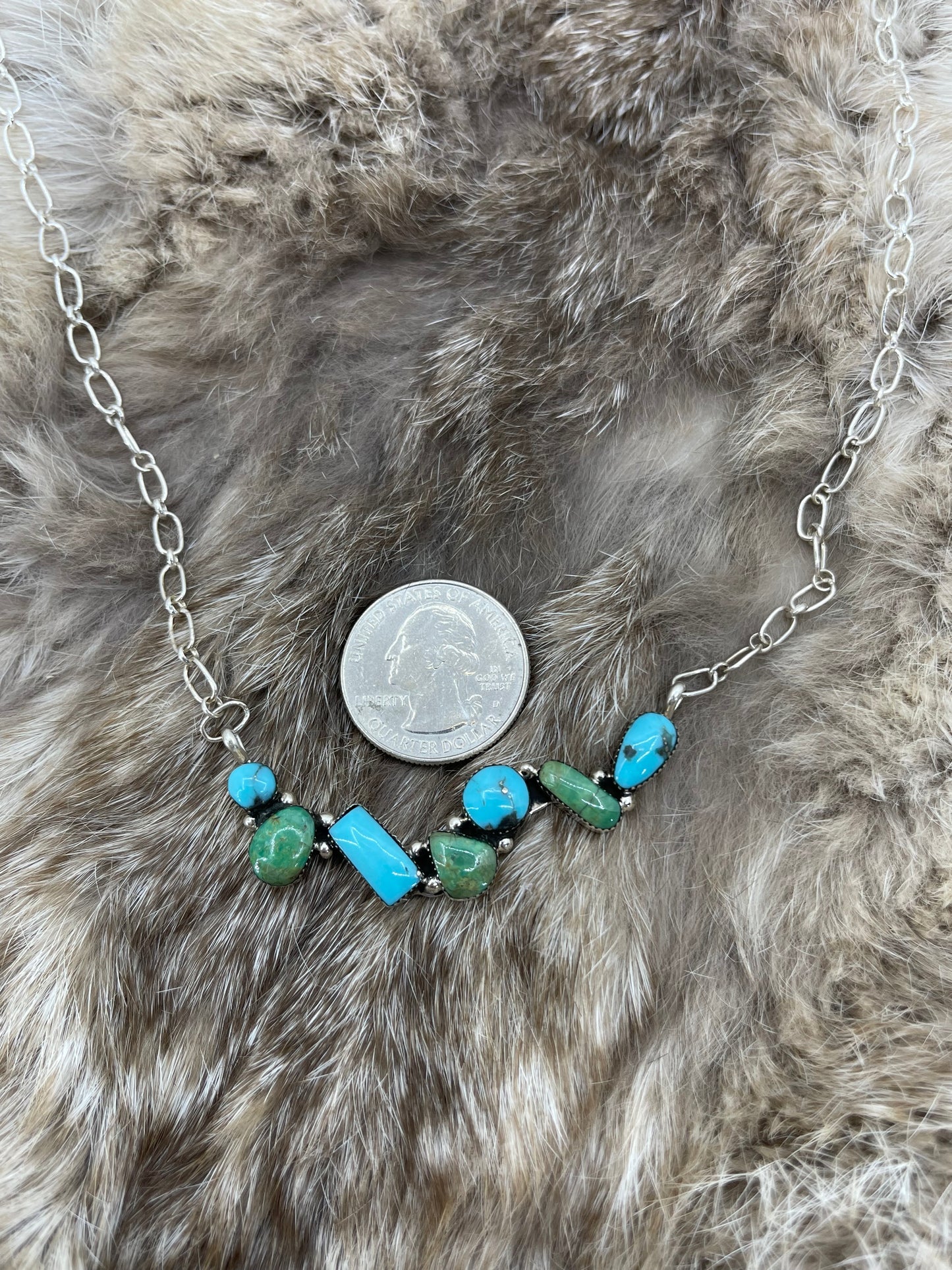 20" Blue and Green Turquoise Necklace by David Lopez, Navajo