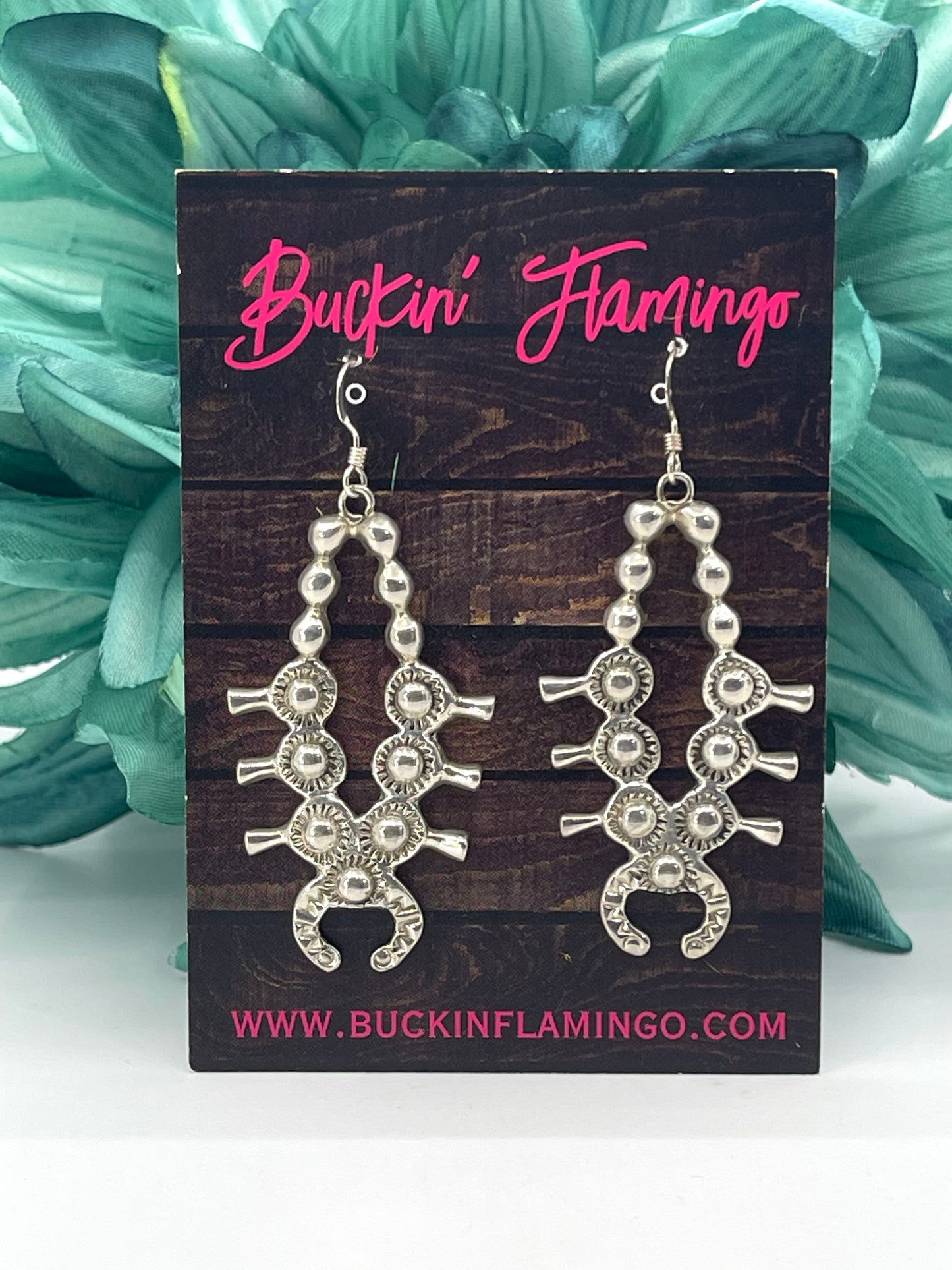 Sterling Silver Squash Blossom Dangle Hook Earrings by Alfred Martinez, Navajo