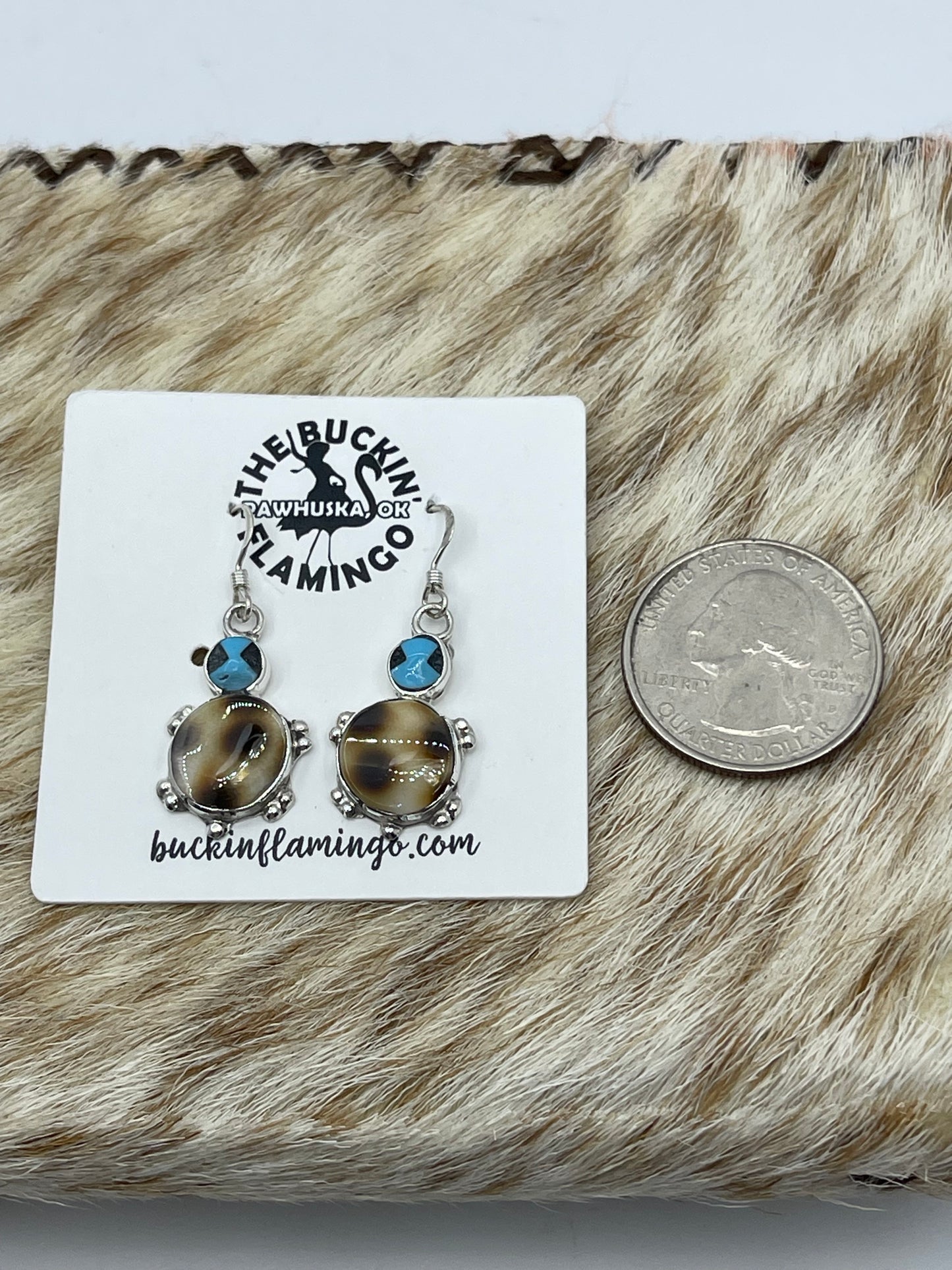 Turquoise and Turtle Shell Dangle Turtle Earrings by Kathryn Qualo, Zuni