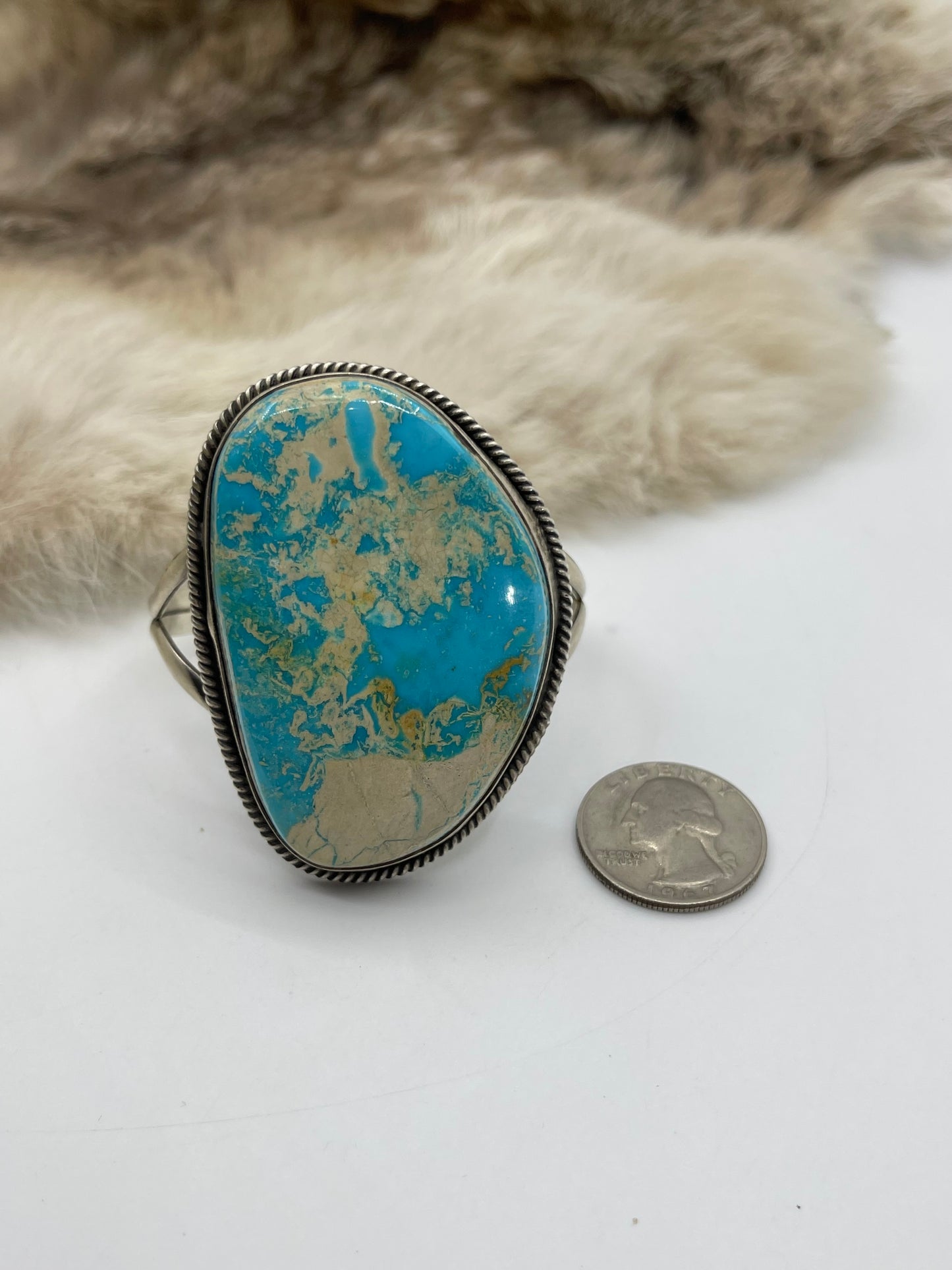 6”-7.5” Kingman Turquoise Large Stone Bracelet Maker Marked