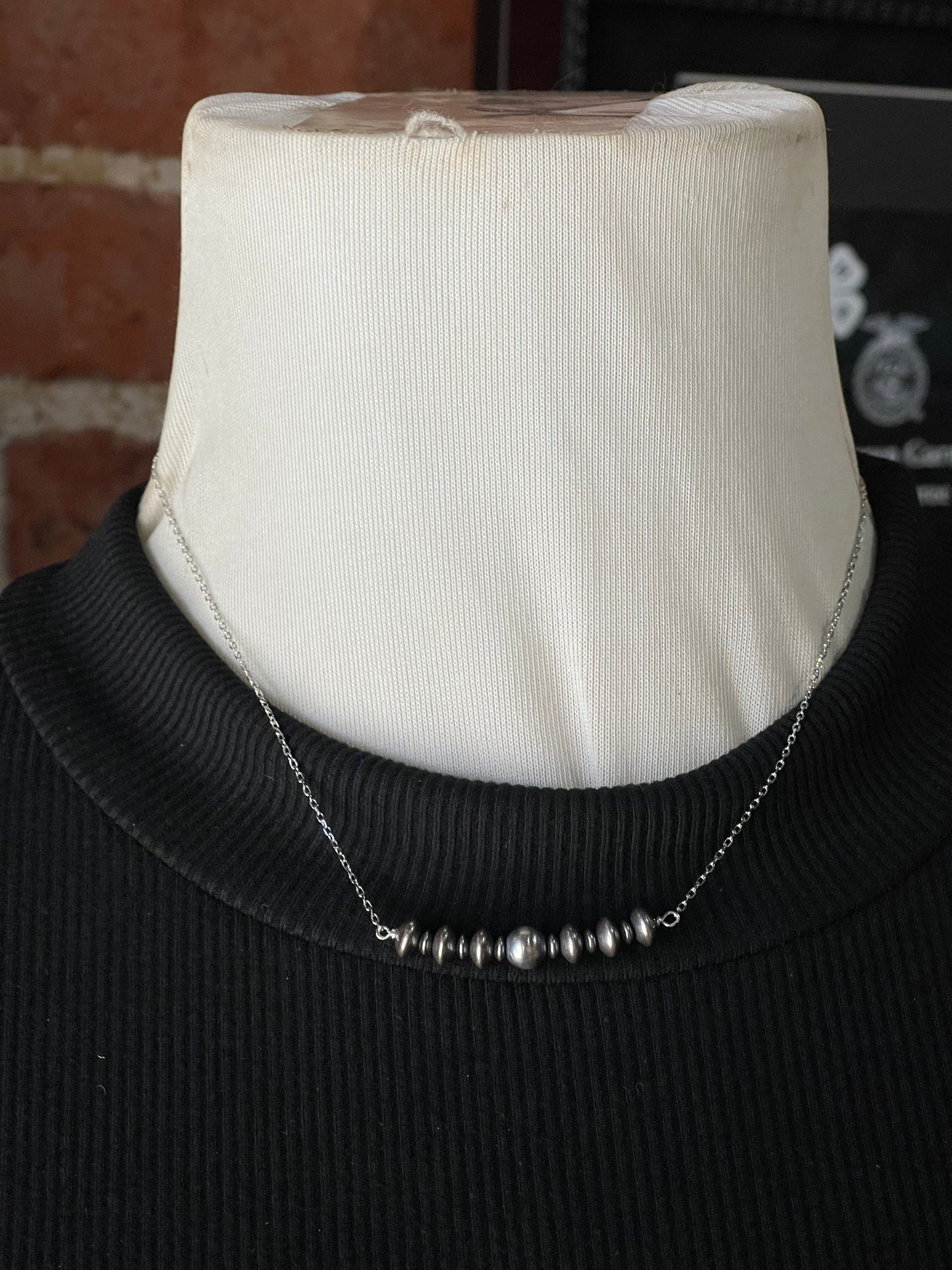 16" Navajo Style Pearls Bar Necklace