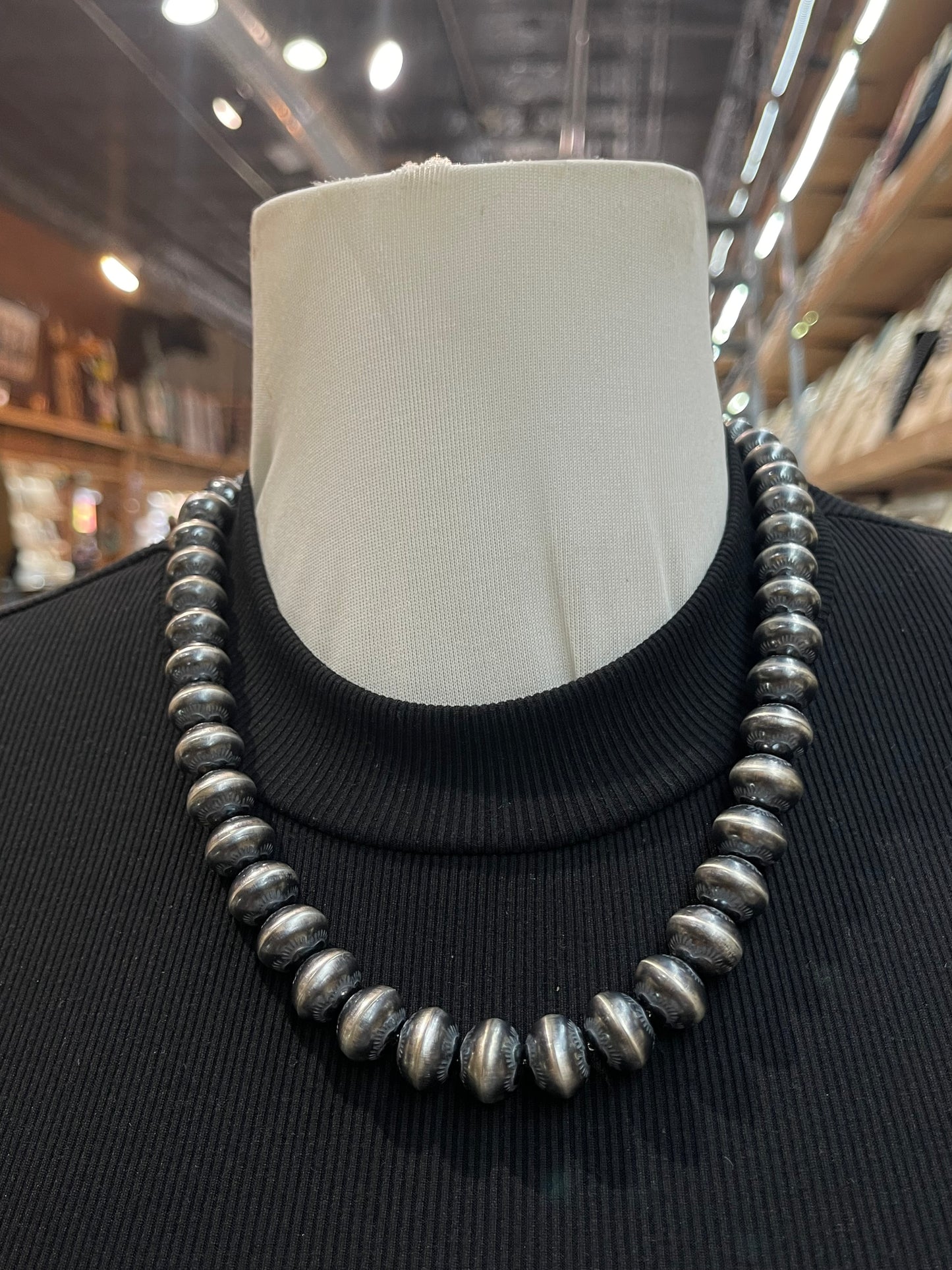 20" 13mm Handmade Navajo Pearls with Stamping by Michelle Jameson