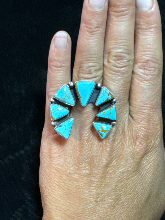 Adjustable Number 8 Turquoise Naja Ring by Donovan Skeet, Navajo