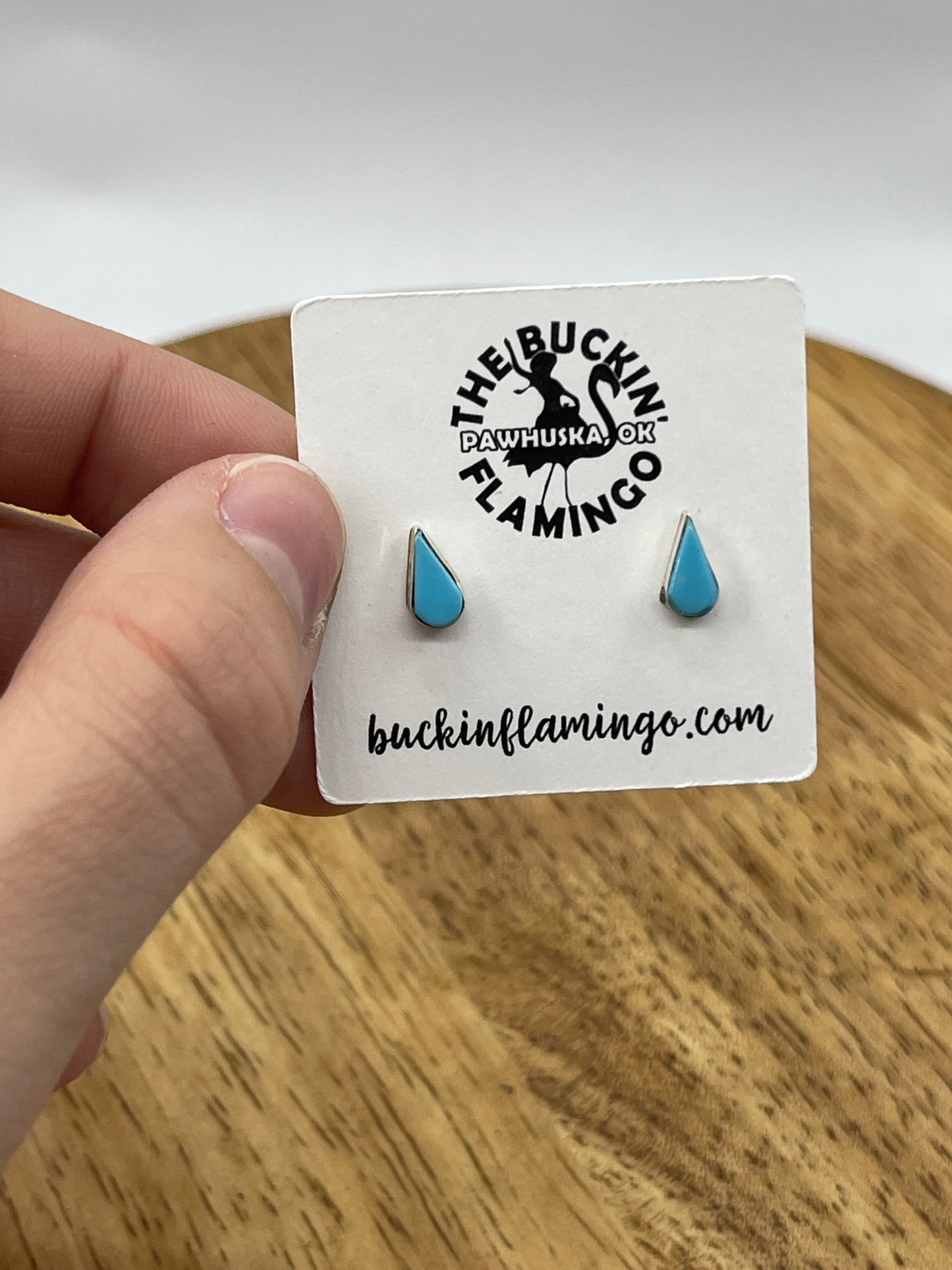Tiny Turquoise Teardrop Post Earrings by Angie Rosetta, Zuni