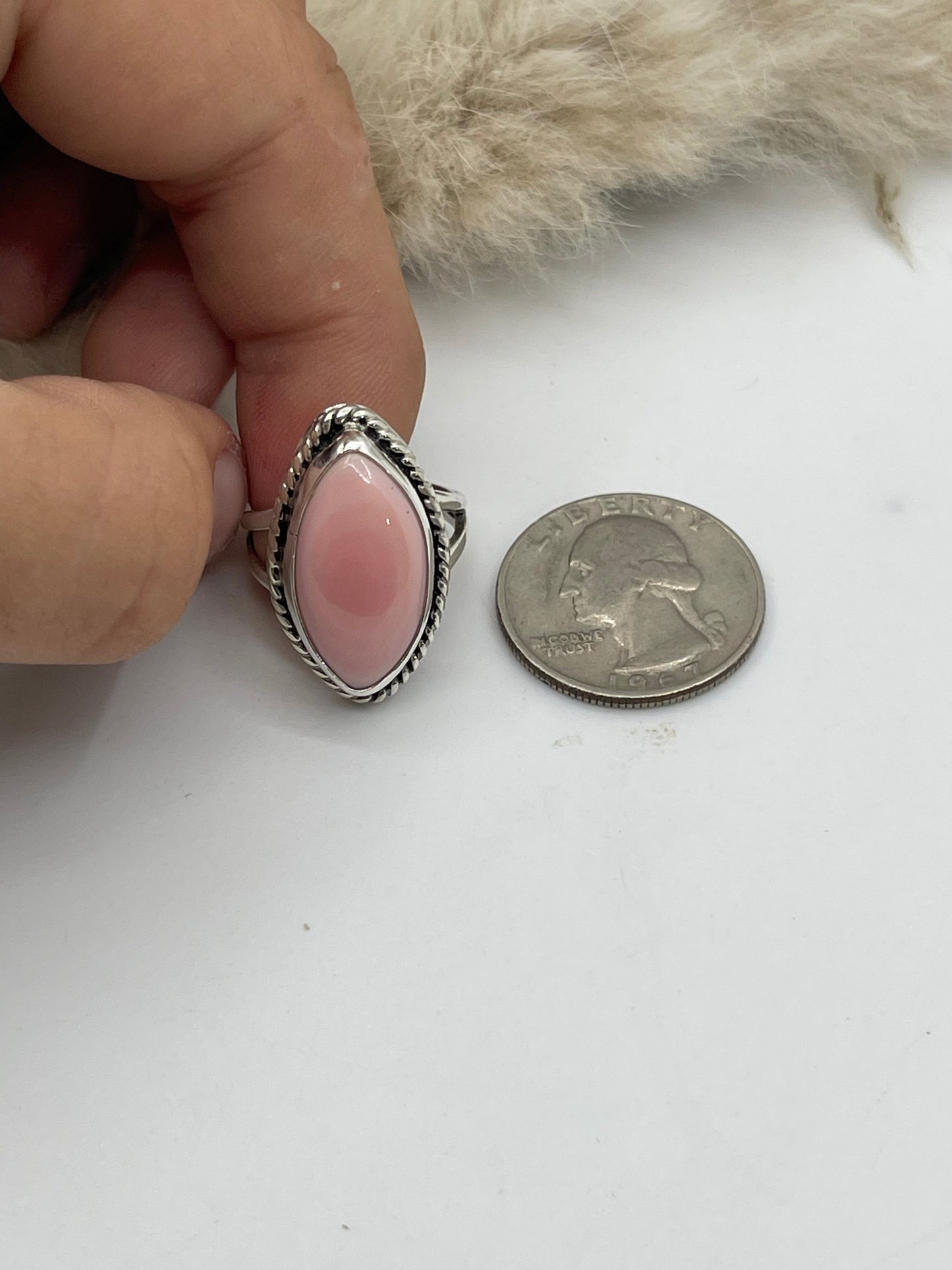 7.5 Pink Conch Shell Ring by Joelias Draper, Navajo