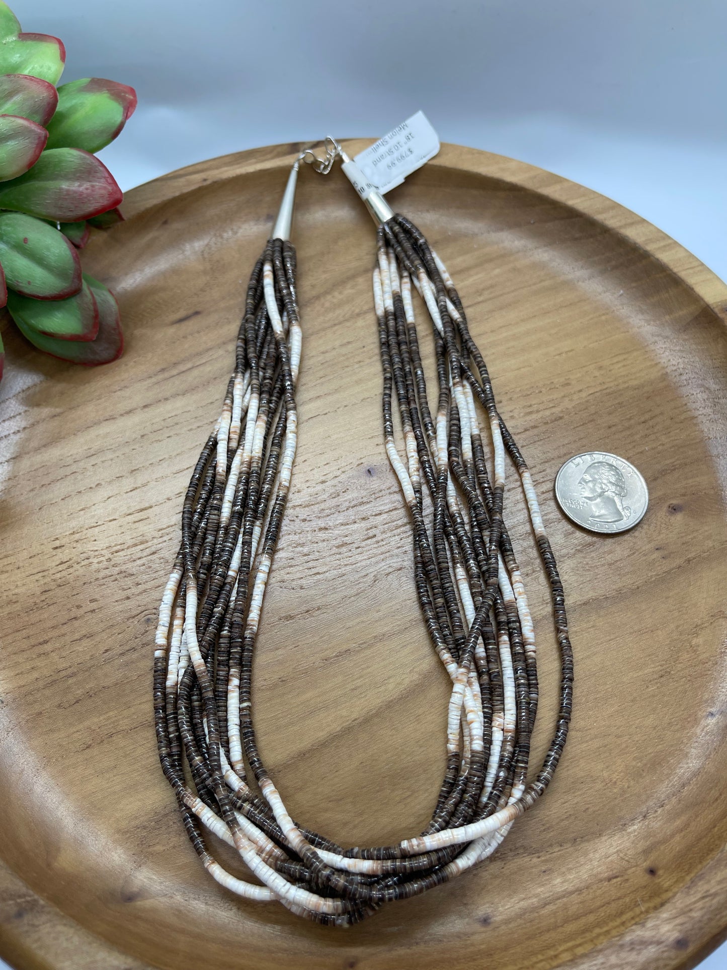 18" 10 Strand Melon Shell Necklace by Ramona Bird, Santo Domingo