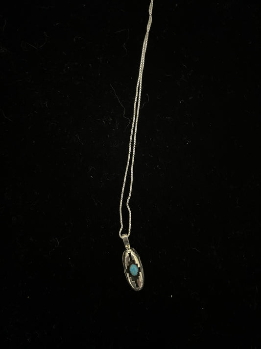 16" Turquoise Shadowbox Pendant Necklace by Felix Perry, Navajo