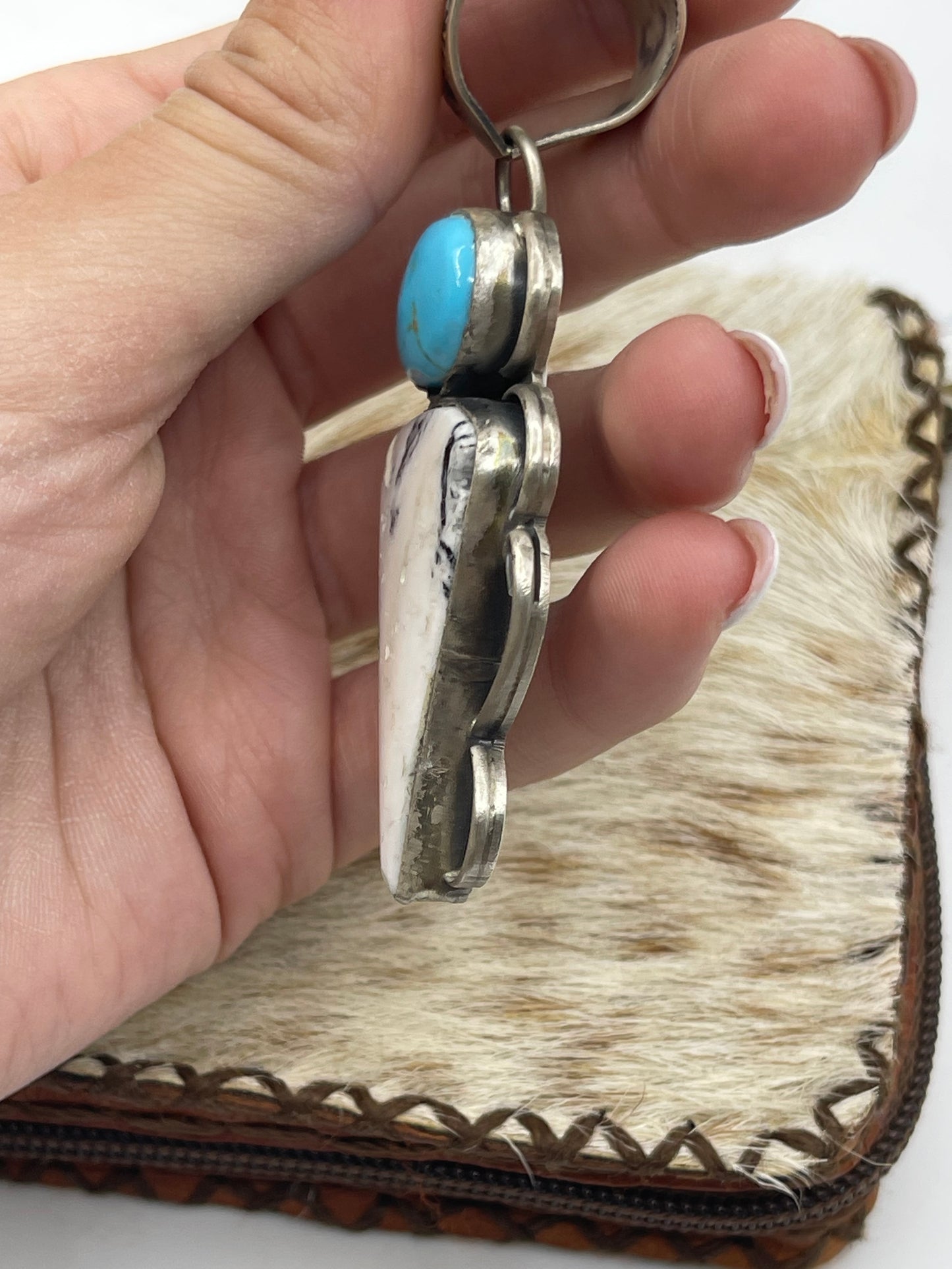 White Buffalo and Turquoise Pendant by Terrel Nez Sr., Navajo