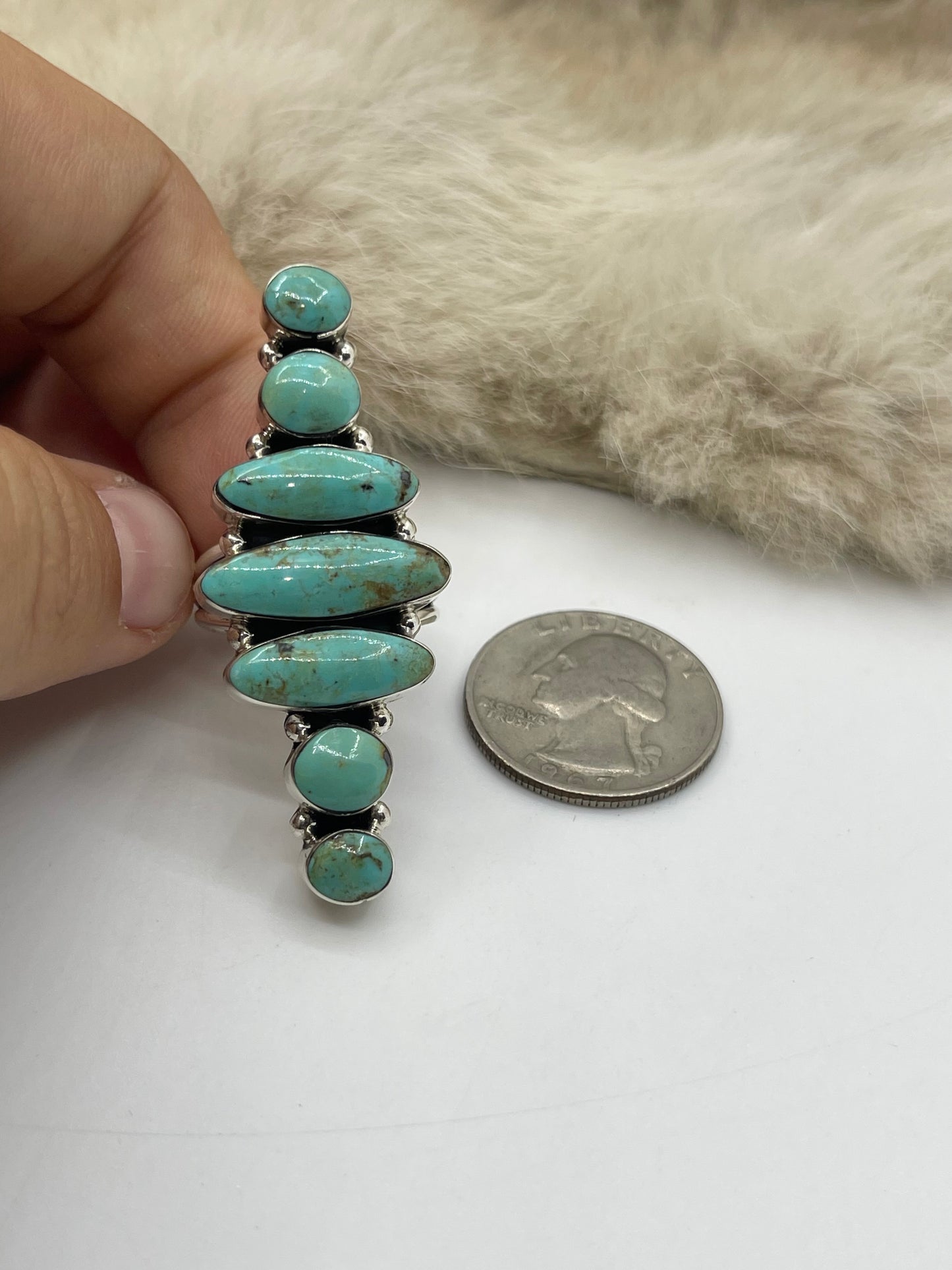 9.0 7 Stone Turquoise Ring by Loretta Delgarito, Navajo