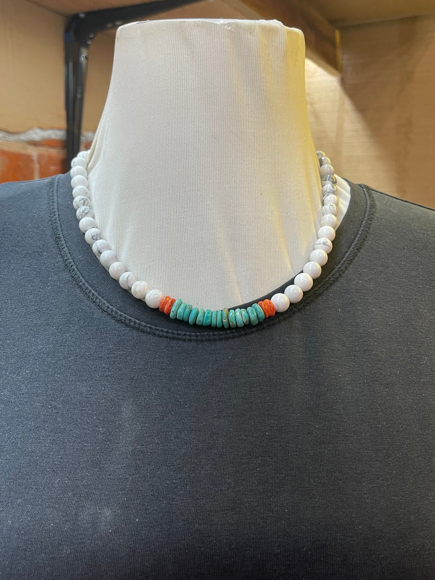 Howlite Turquoise and Spiny Necklace