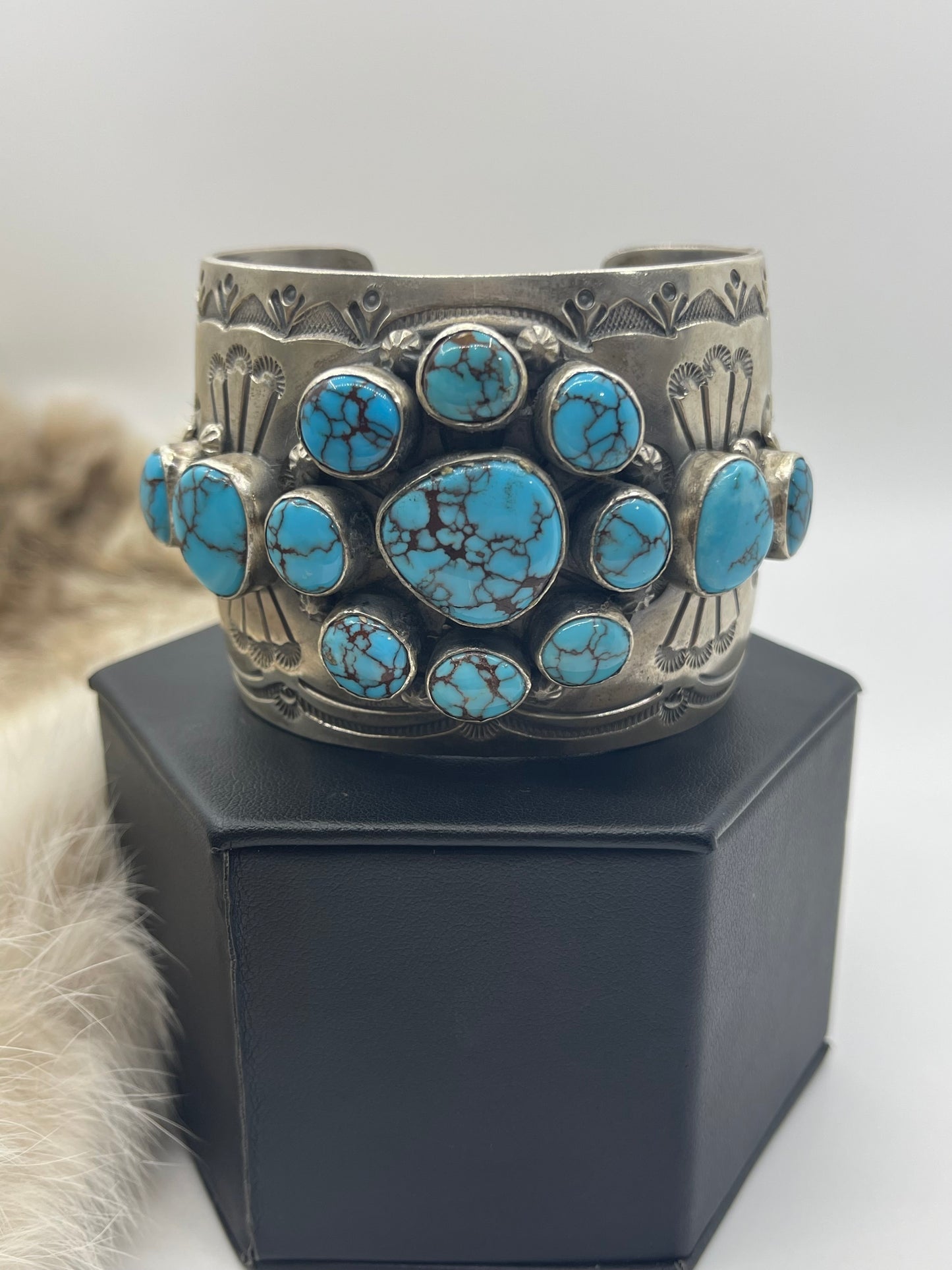 6.75" Egyptian Turquoise Cluster Cuff by John Nelson, Navajo