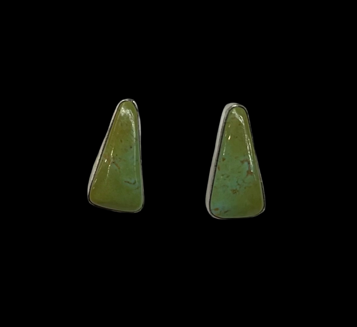 Kingman Turquoise Triangle Post Earrings by Sheryl Kee, Navajo