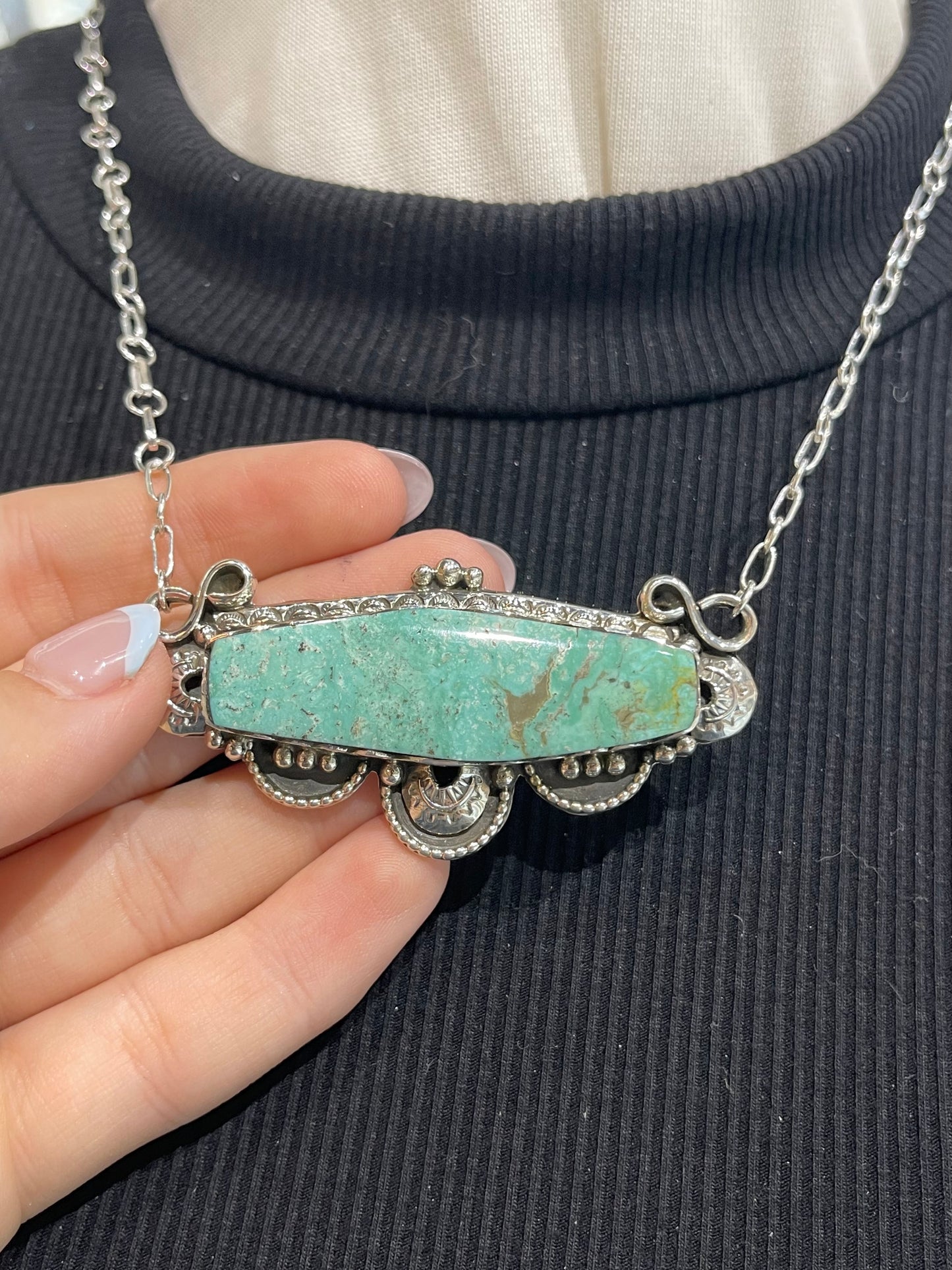 18" TURQUOISE BAR NECKLACE BY EMERSON DELGARITO, navajo