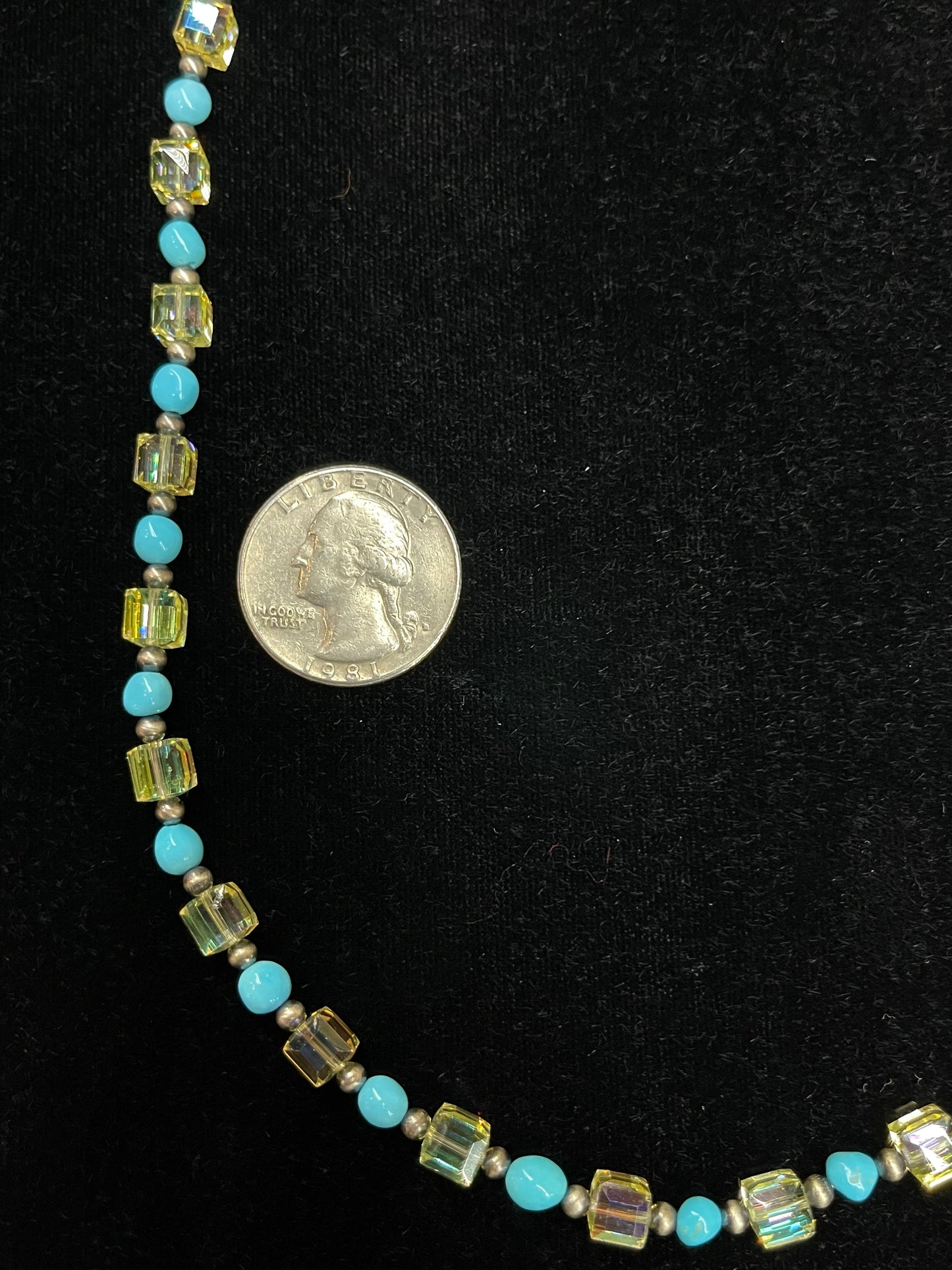 LOT 74 8/16 Yellow Swarovski Crystals and Sleeping Beauty Turquoise Necklace