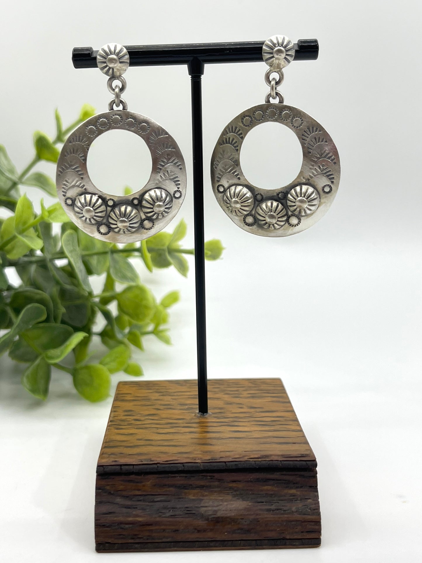 Silver Post Circle Dangle Earrings