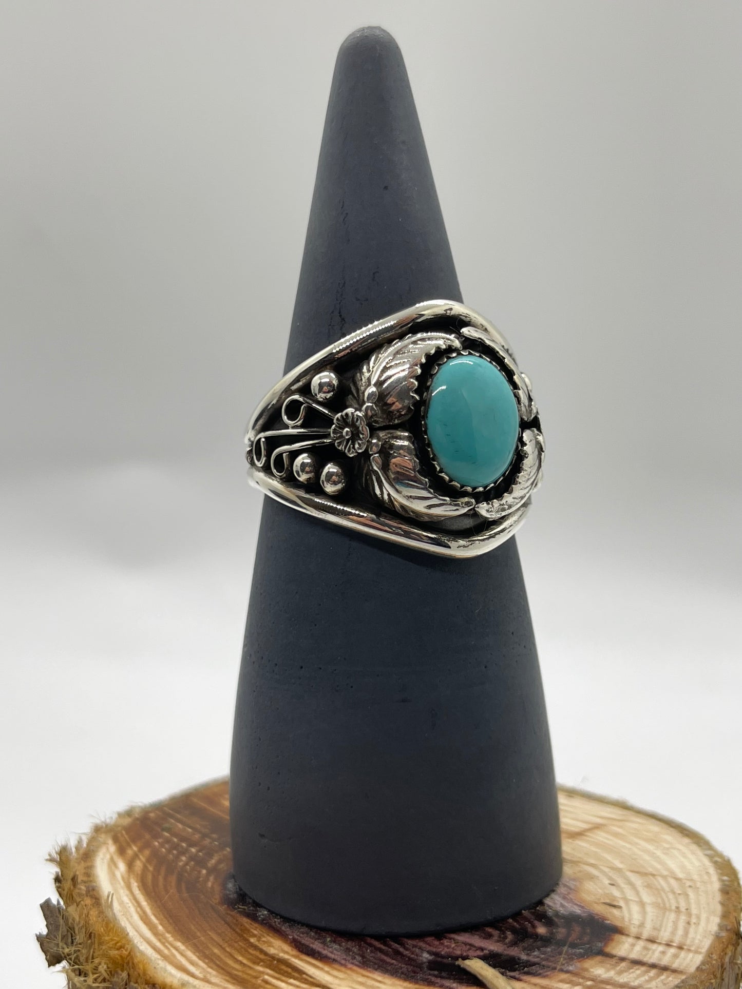 13.0 Turquoise and Silver Overlay Ring by Jennifer Cayaditto, Navajo