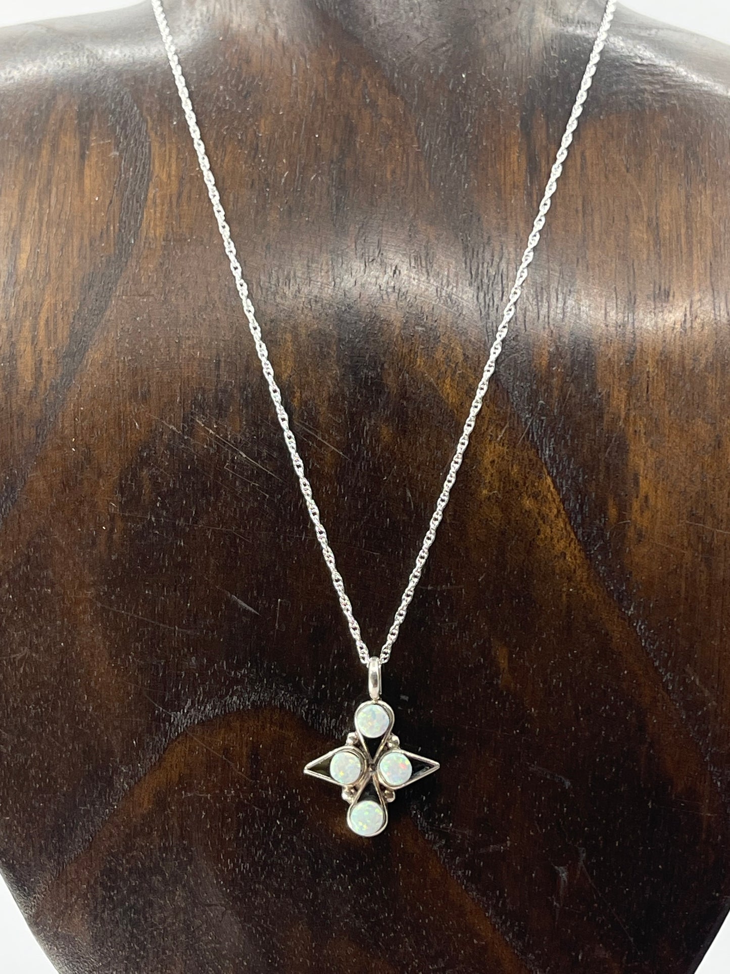 16" 4 Stone White Opal Necklace by Alvinia Lalio, Zuni