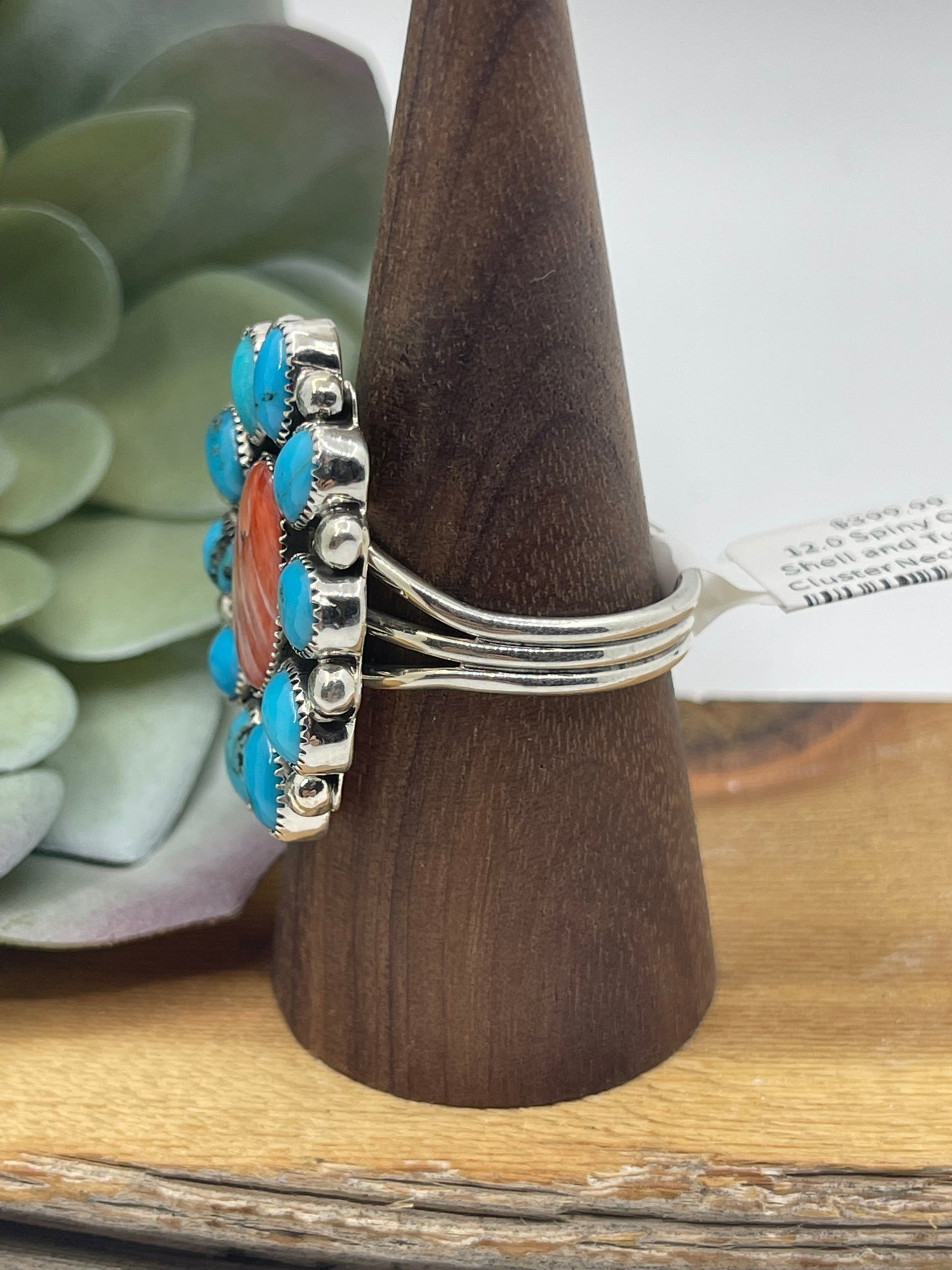 12.0 Spiny Oyster Shell and Turquoise Cluster Necklace by Loretta Delgarito, Navajo
