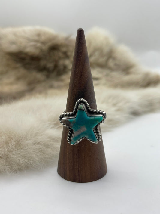 Adjustable Blue/Green Star Ring by Larson Chee, Navajo