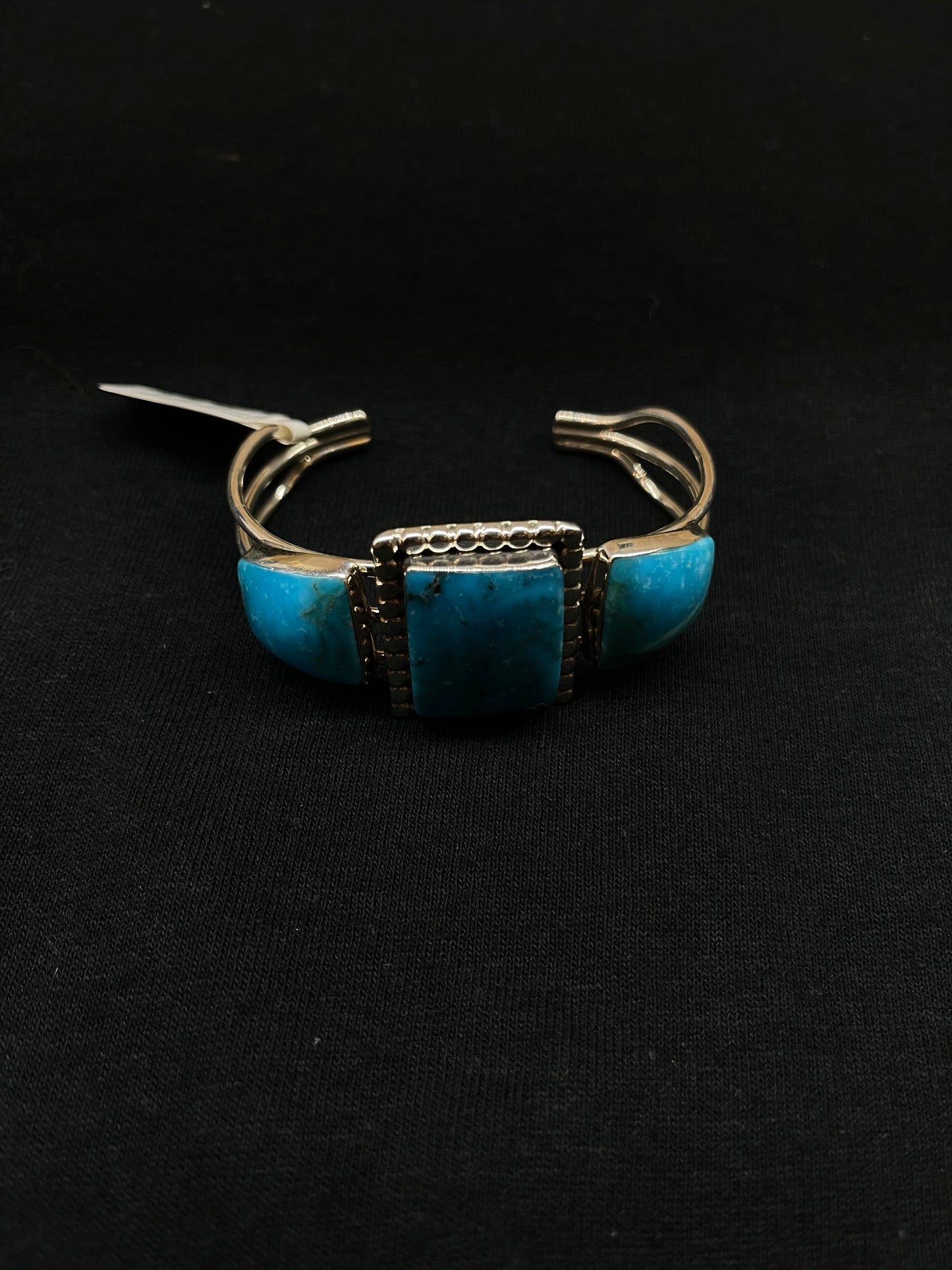 6 1/4"- 6 3/4" 3 Stone Turquoise Rectangle Cuff by Loretta Delgarito, Navajo