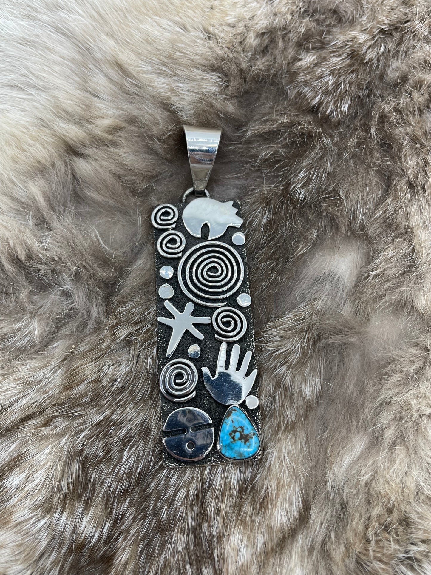 Kingman Web Turquoise Pendant by Alex Sanchez, Navajo