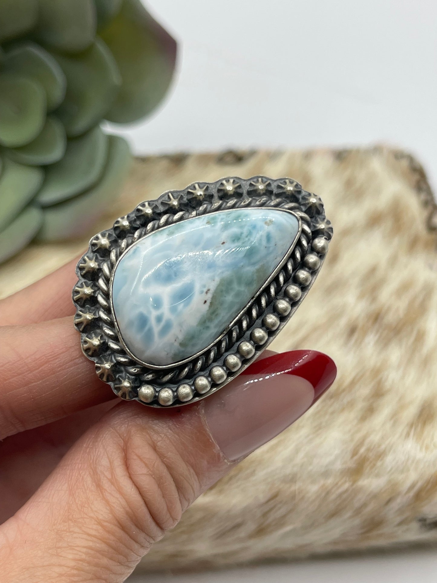 9.0 Larimar Ring by T. Nez Sr., Navajo