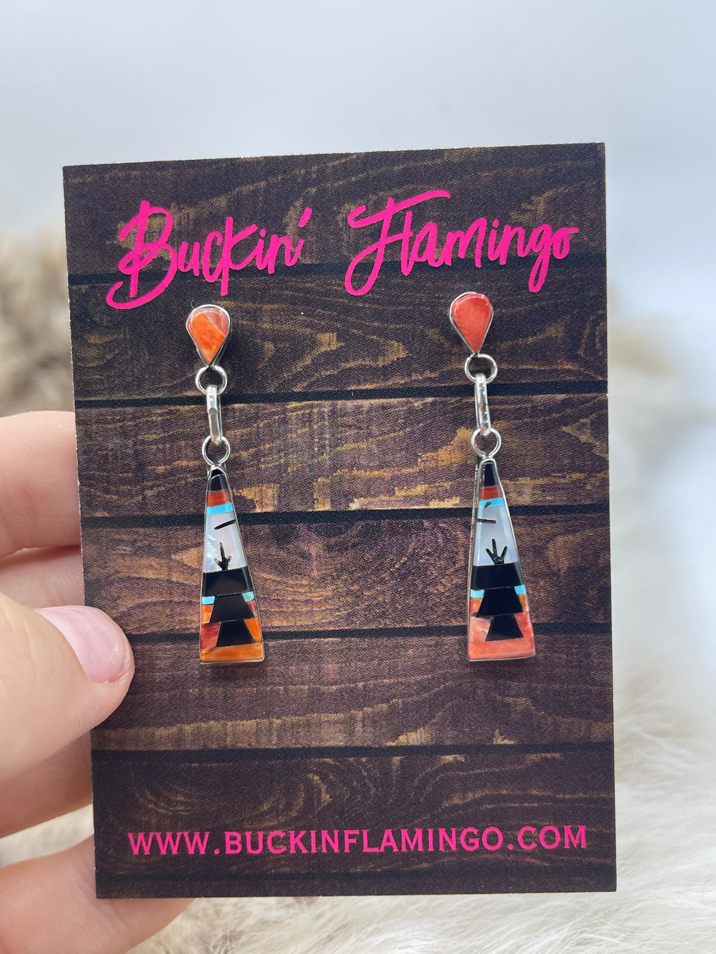 Multi Stone Inlay Post Dangle Earrings by Jason Bobelu, Zuni
