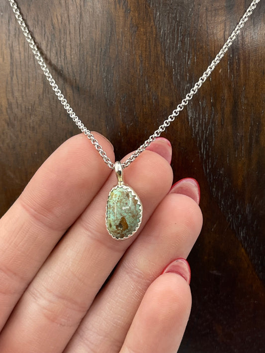 18" Small Natural Turquoise Stone Necklace by Dorothy Yazzie, Navajo