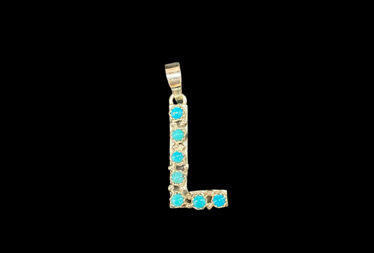 "L" Turquoise Pendant by Scott Skeets, Navajo