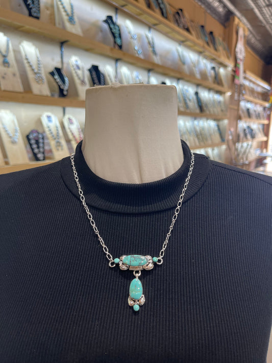 20” Kingman Turquoise 5 Stone Necklace by Gilbert Smith, Navajo