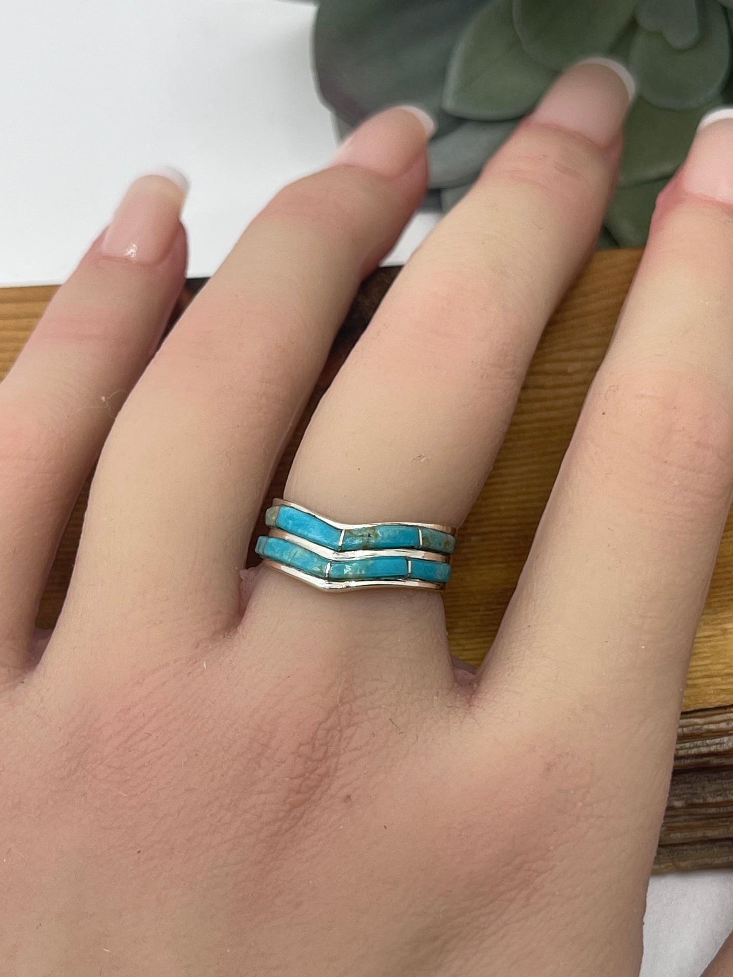 6.0 2 Row Inlay Turquoise Chevron Ring