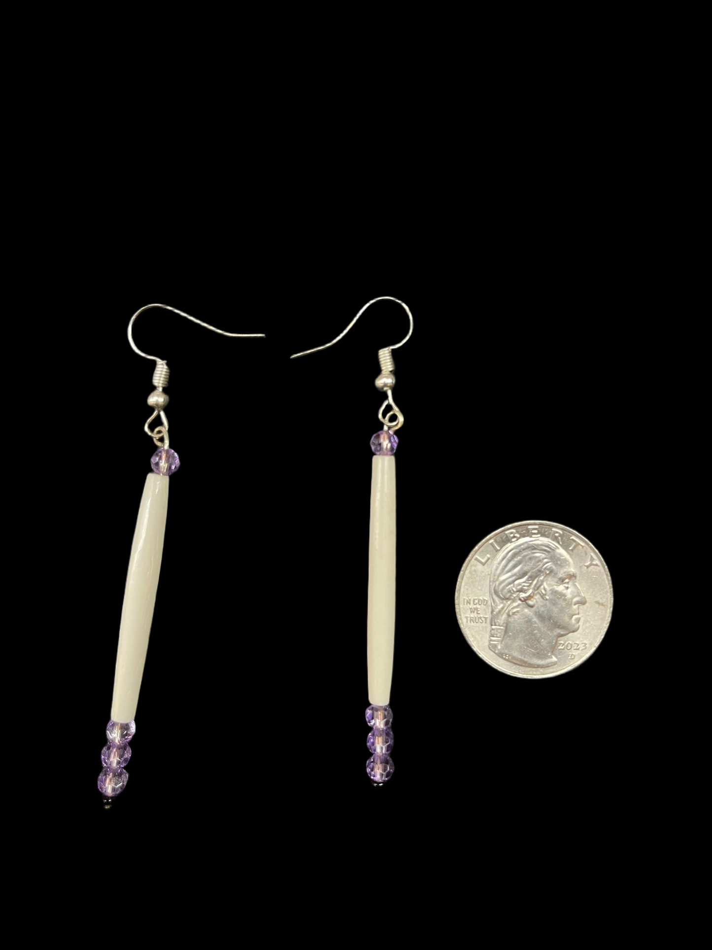 Bone with 3 Light Purple Beads on Hook Earrings