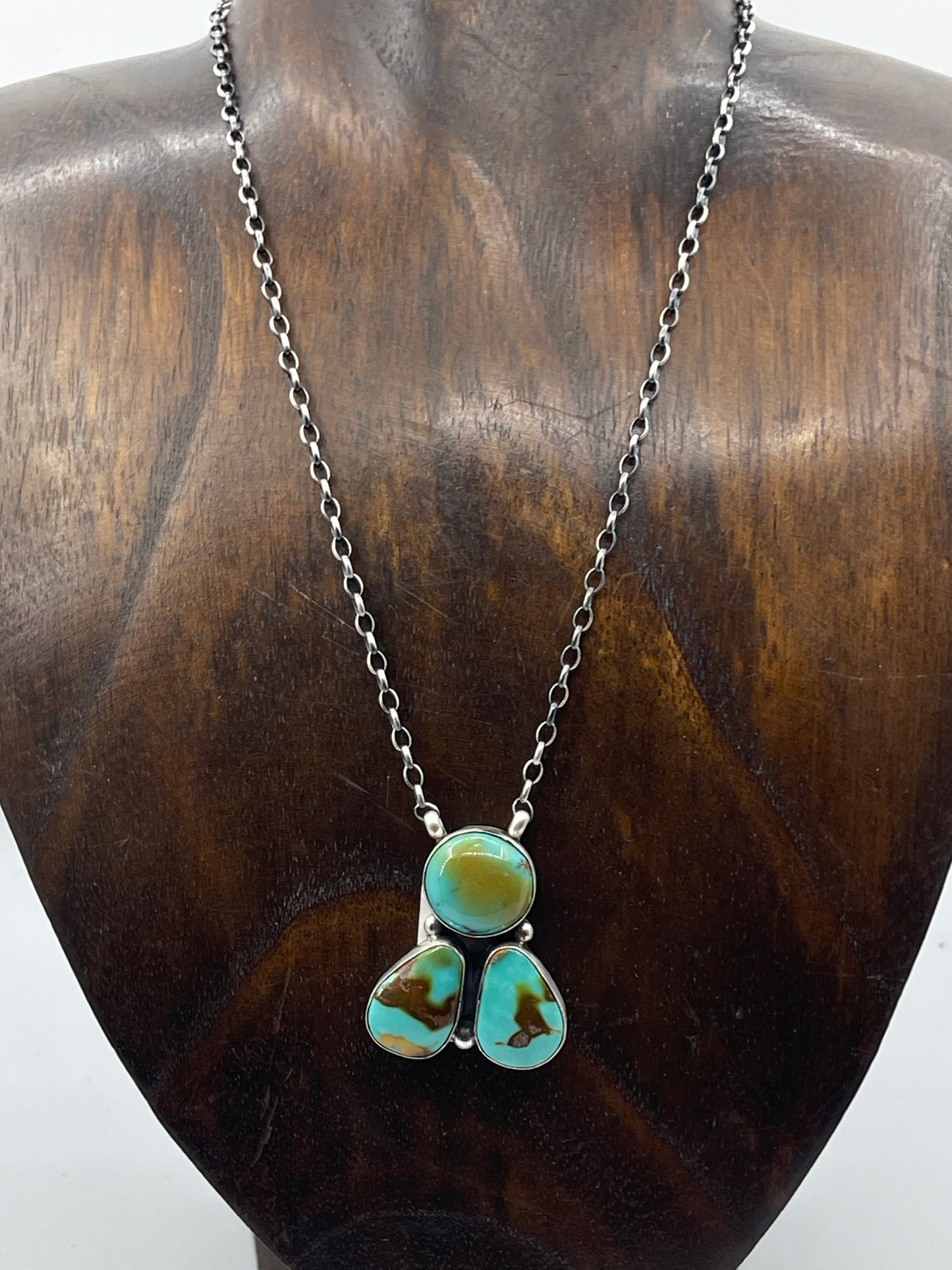16" 3 Stone Kingman Turquoise Necklace by Donovan Skeets, Navajo