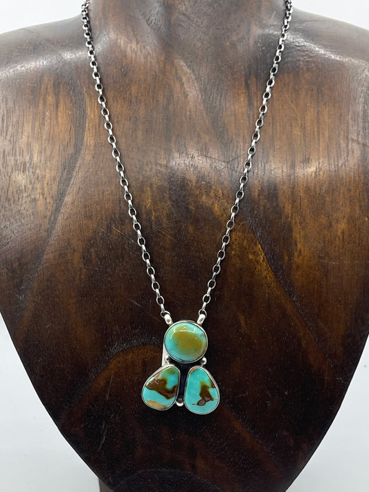 16" 3 Stone Kingman Turquoise Necklace by Donovan Skeets, Navajo