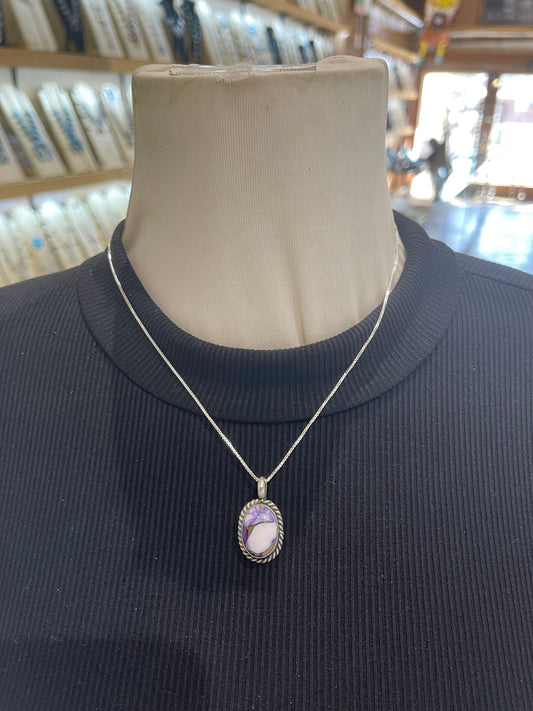 20" Lavender Dahlia Pendant Necklace By Johnny Dixon, Navajo
