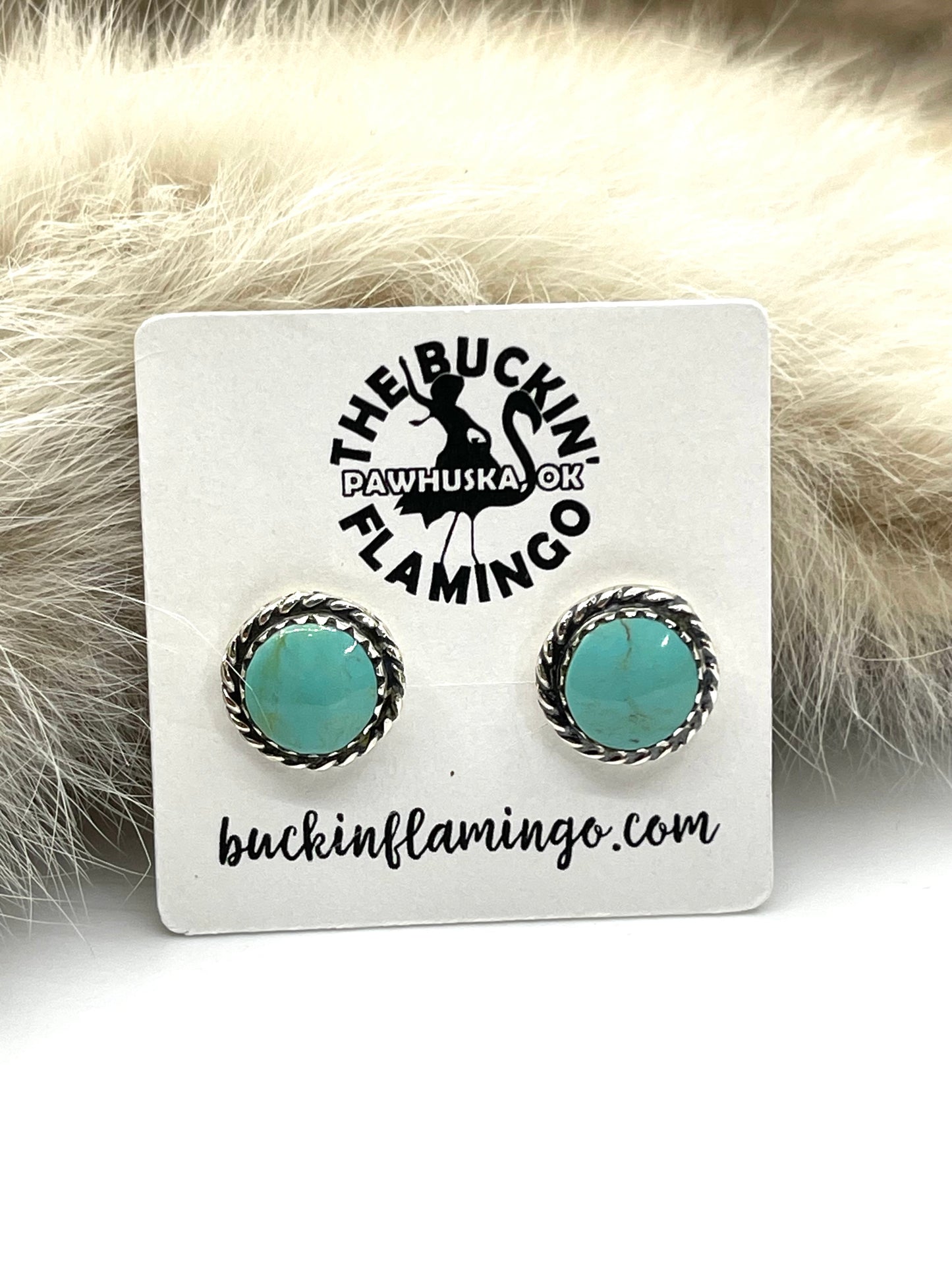 Turquoise Circle Post Earrings by Esther White, Navajo