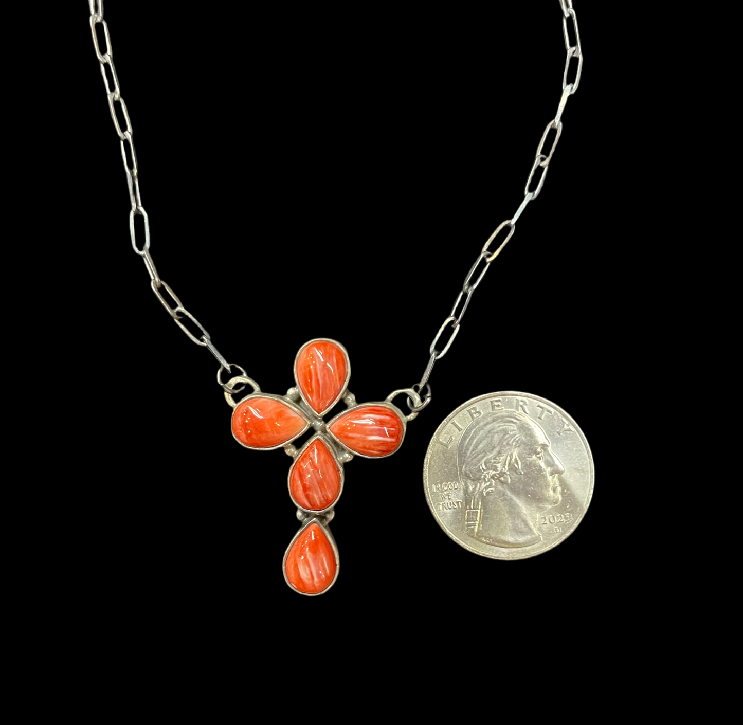 Red Spiny Oyster Shell Cross Necklace