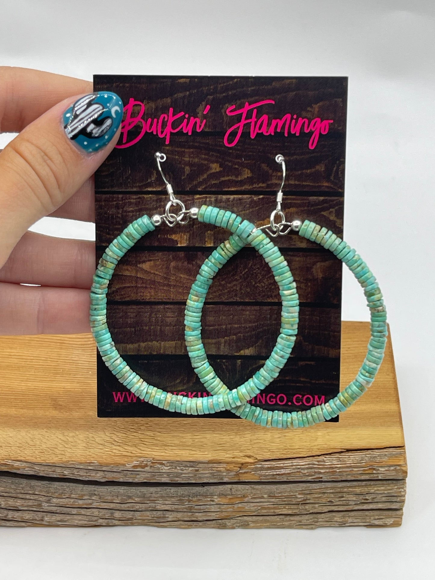 LOT 52 5/31 Royston Turquoise Heishi Beaded Dangle Hoop Earrings, Santo Domingo