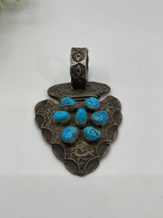 Sand Cast Arrowhead with Natural Turquoise Stones Pendant