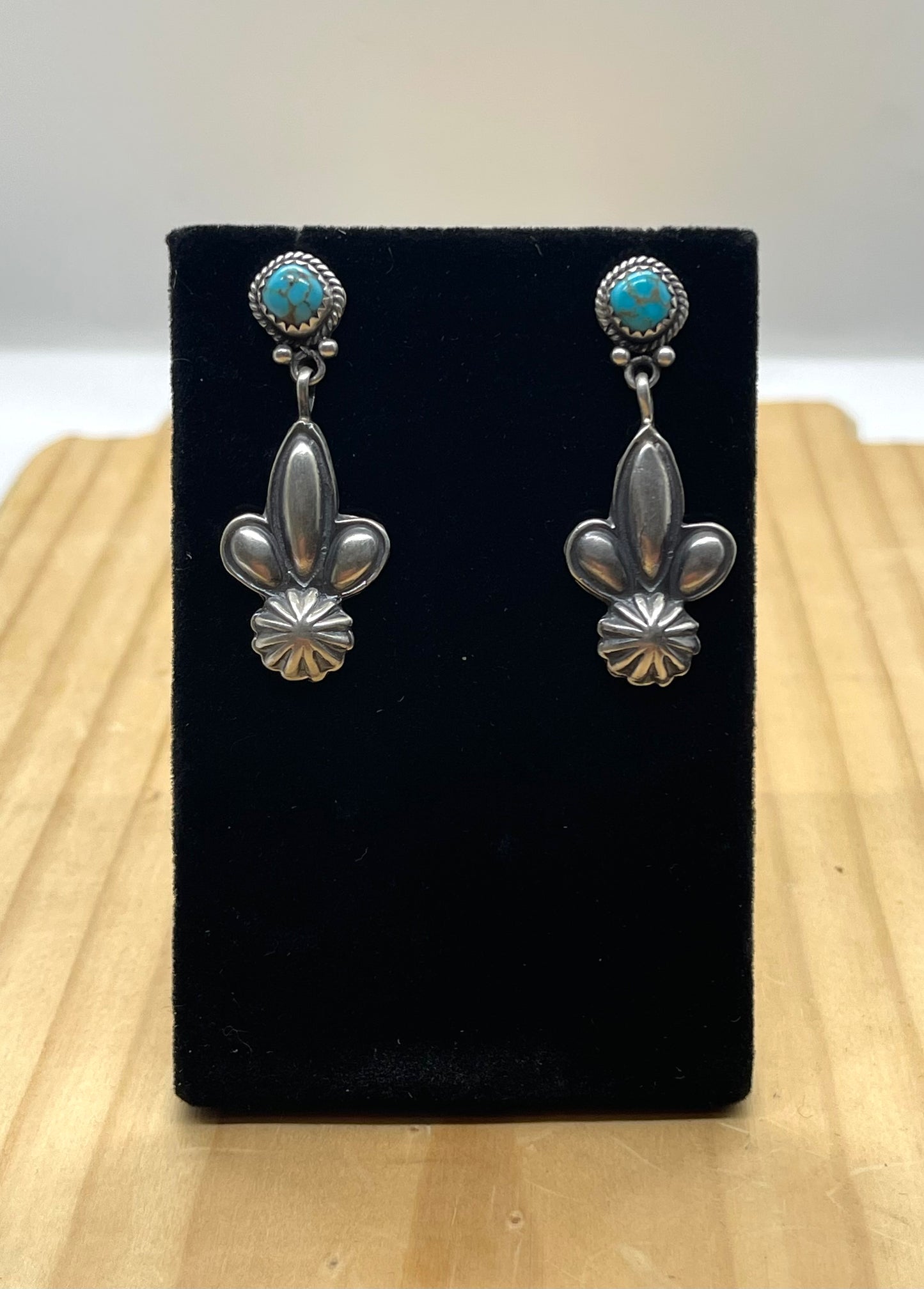 Turquoise Post Dangle Earrings by Judy Largo, Navajo