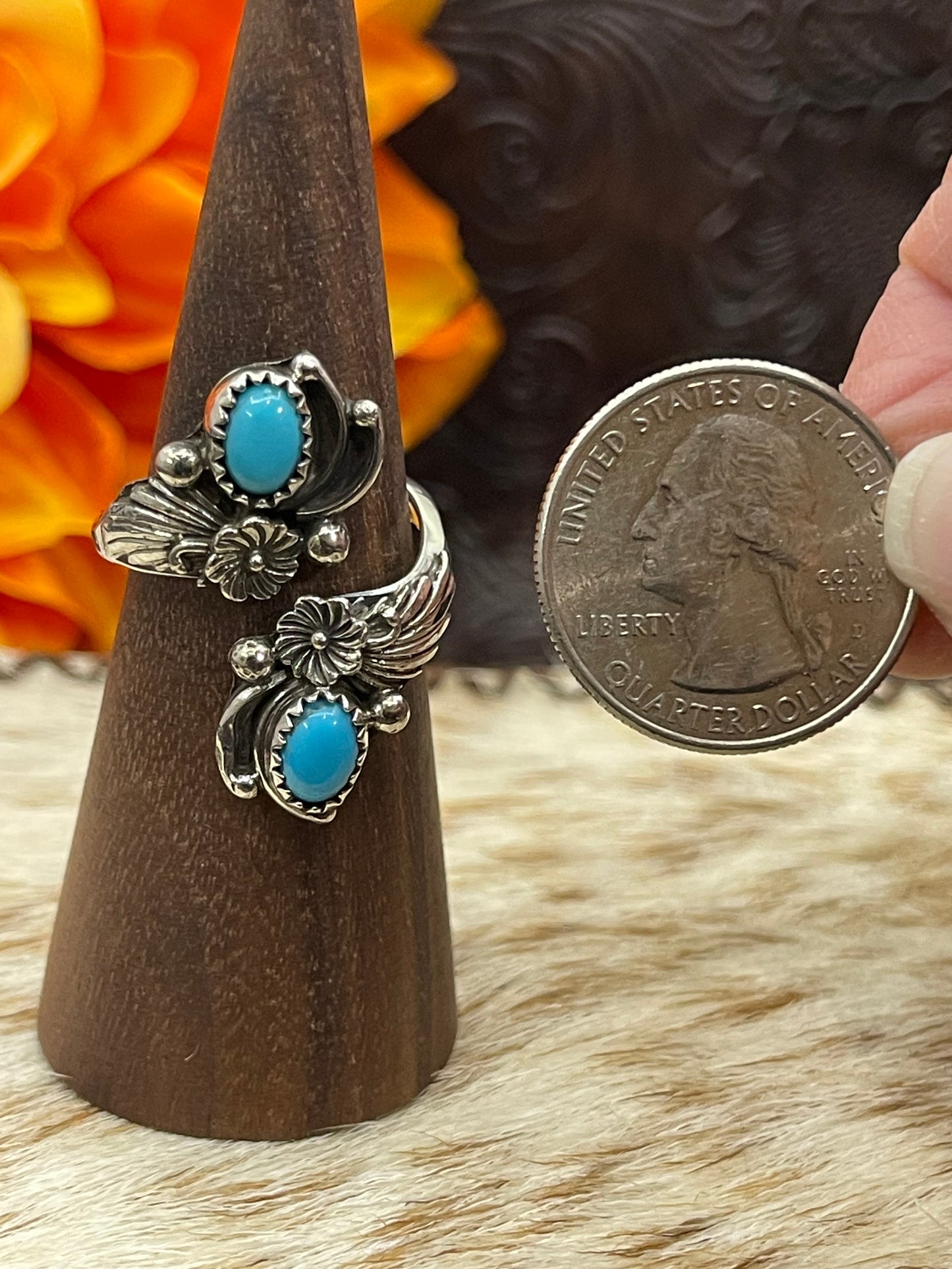 Adjustable 2 Stone Blue Turquoise Ring