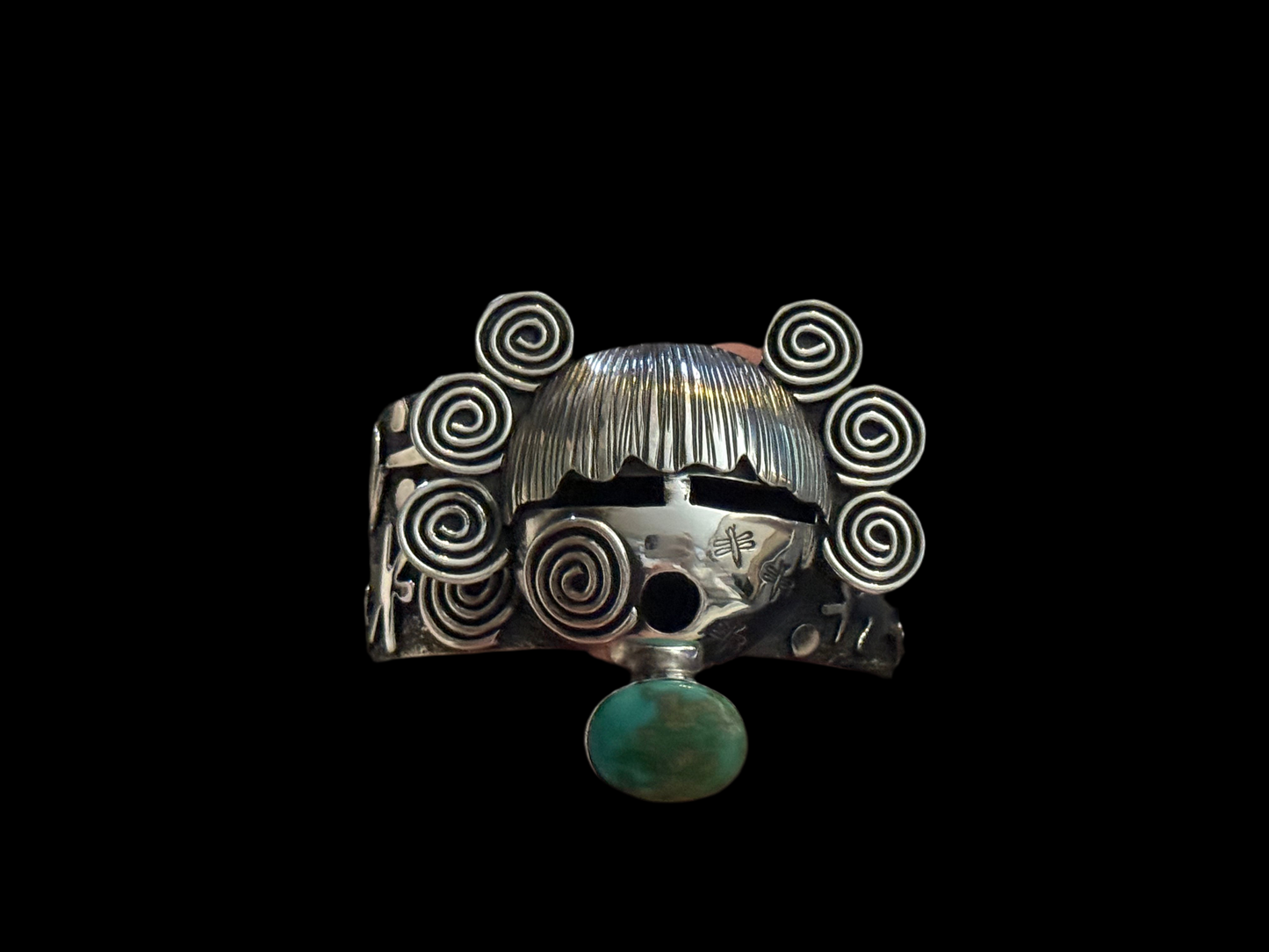 Maiden Face Cuff with Sonoran Gold Turquoise by Alex Sanchez, Navajo