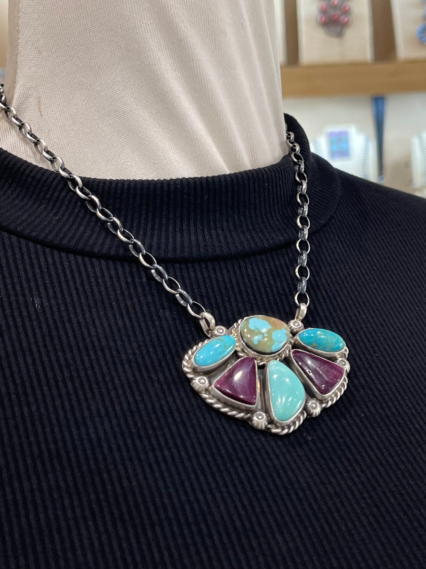 18" Multi-Stone Cluster Necklace by Augustine Largo, Navajo