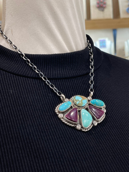 18" Multi-Stone Cluster Necklace by Augustine Largo, Navajo