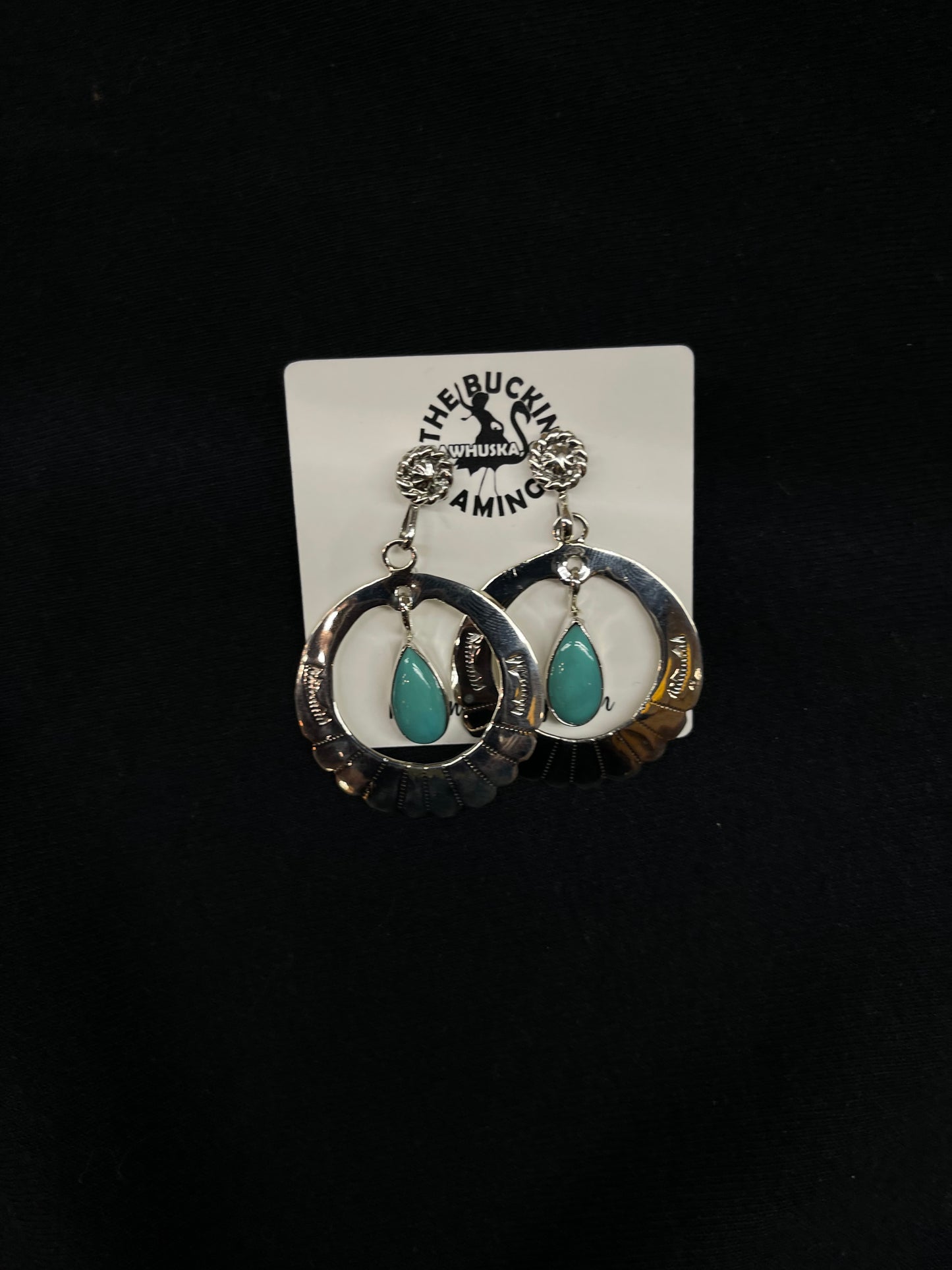 Turquoise Circle Teardrop Post Dangle Earrings by Sheena Jack, Navajo