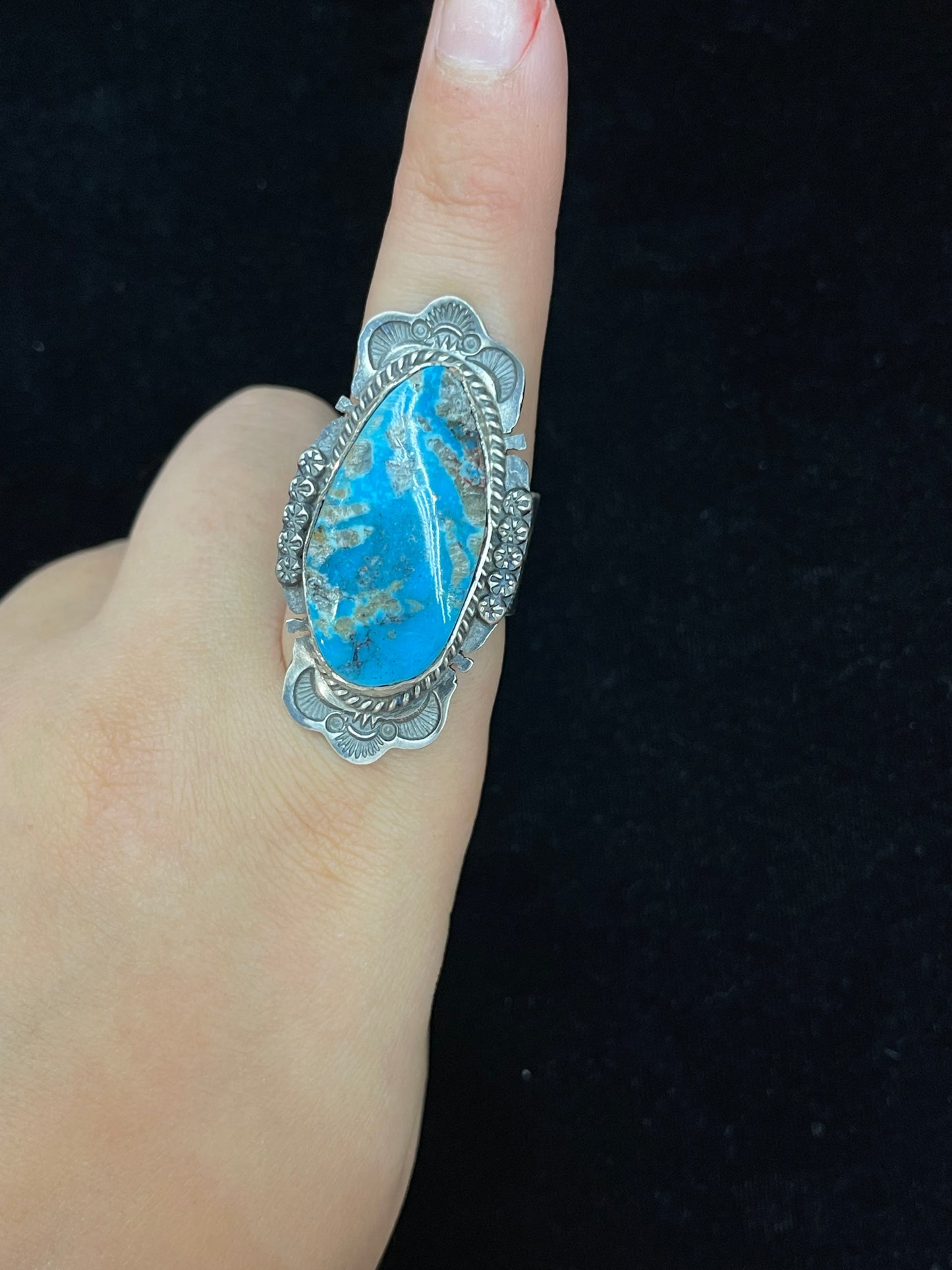 9.5 Big Kingman Turquoise Ring by John Nelson, Navajo