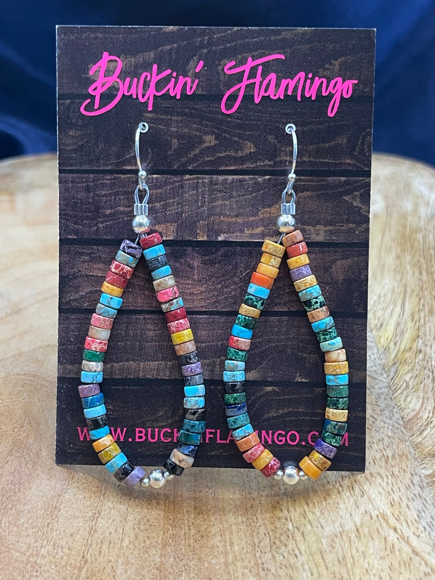 Multi Stone Heishi Bead Teardrop Earrings