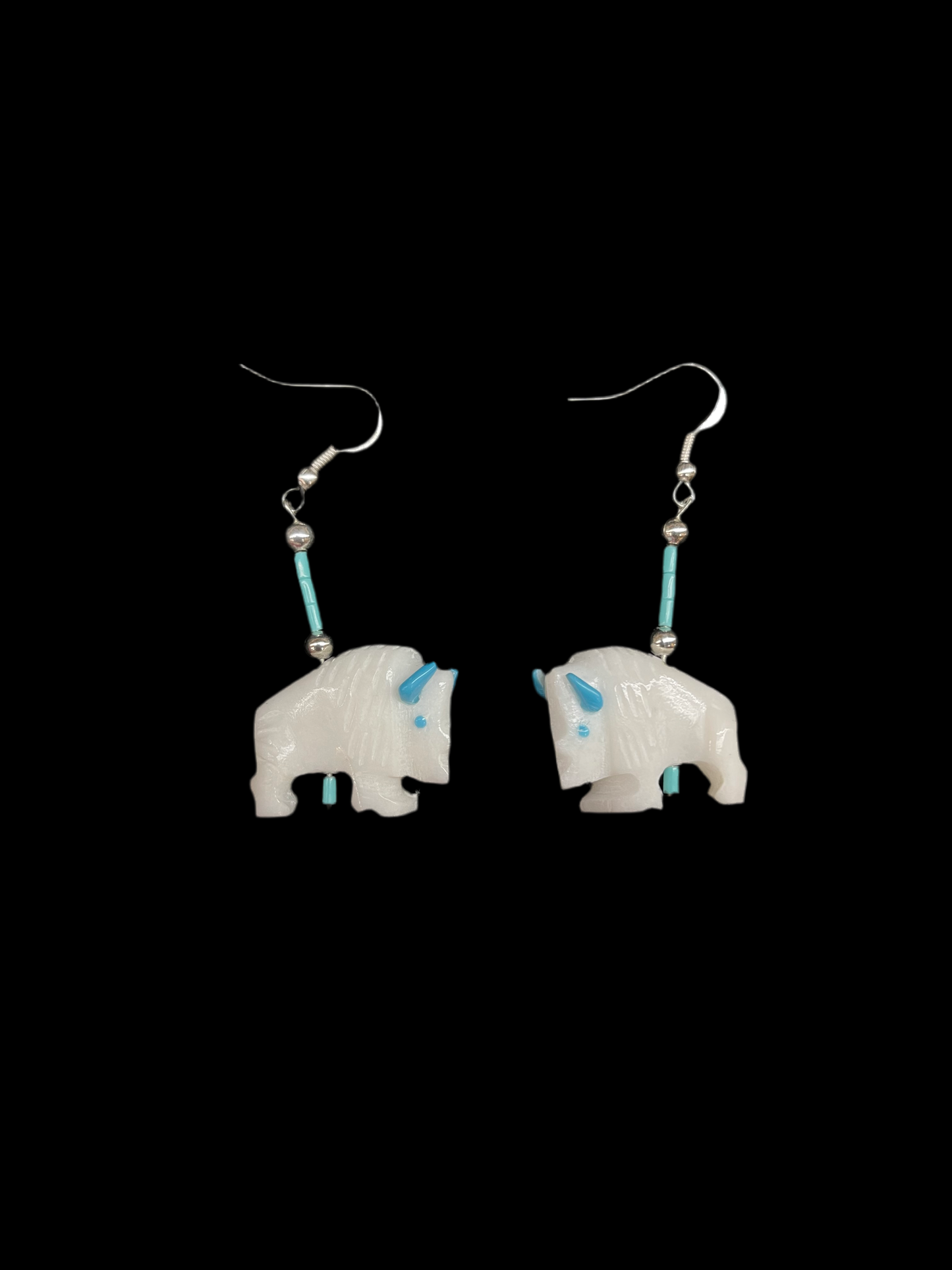 Buffalo Dangle Earrings by Todd Estate, Zuni